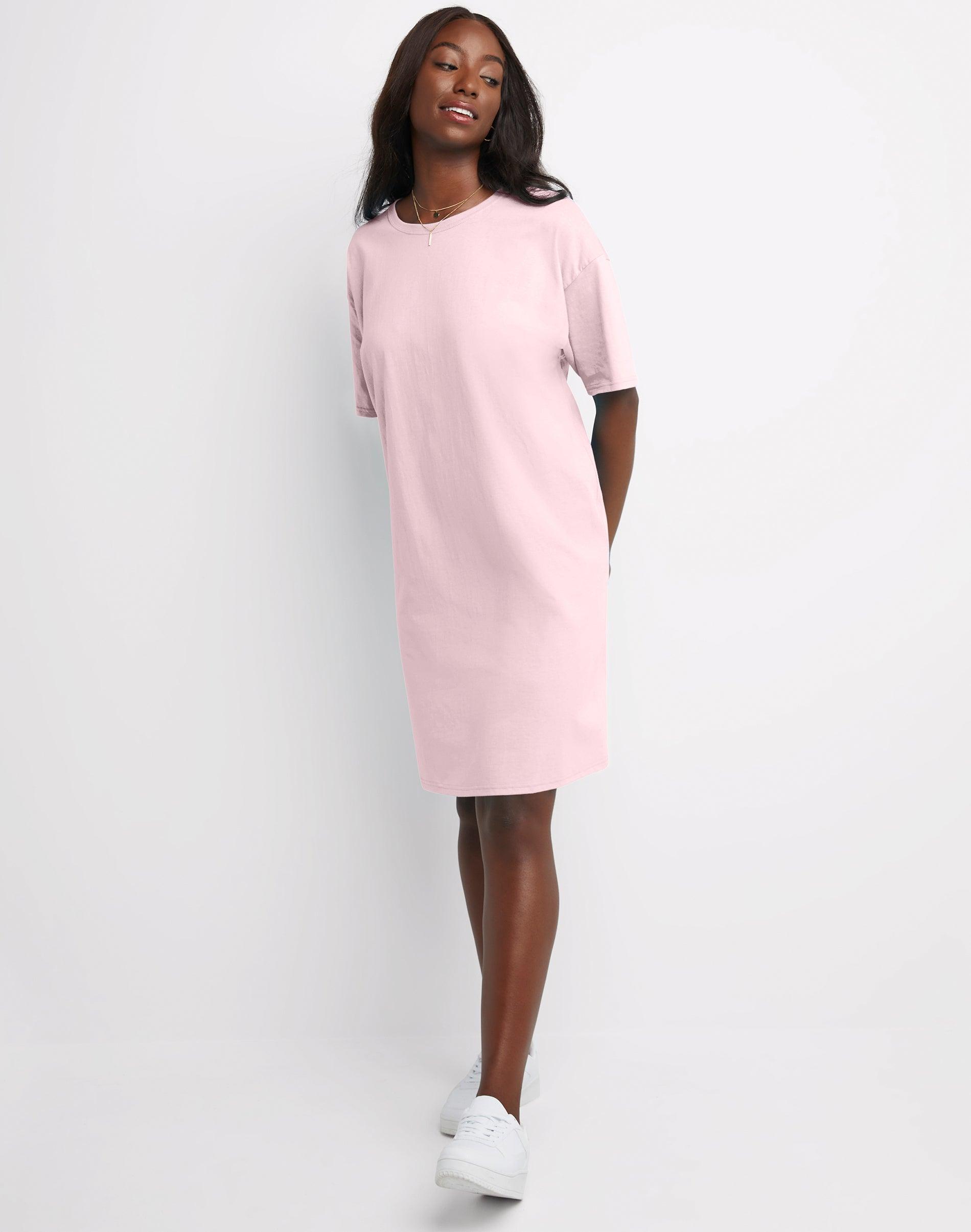 hanes essentials women's t-shirt dress, cotton pale pink one size