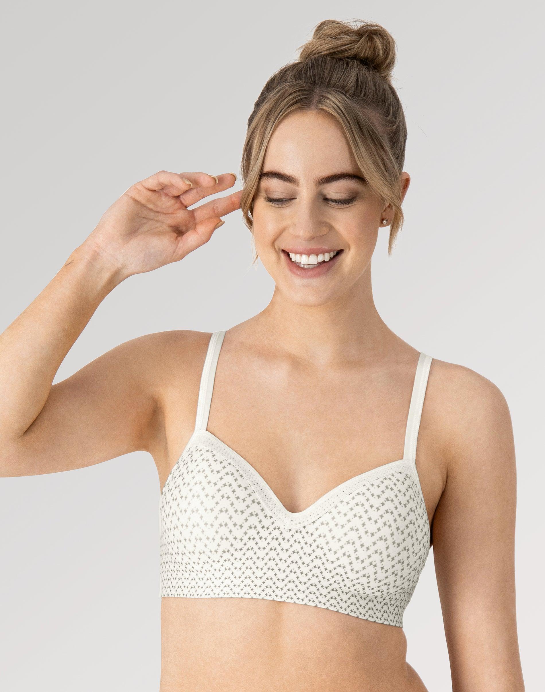 hanes foam evolution women's wireless bra with smoothtec band tic tac chevron print