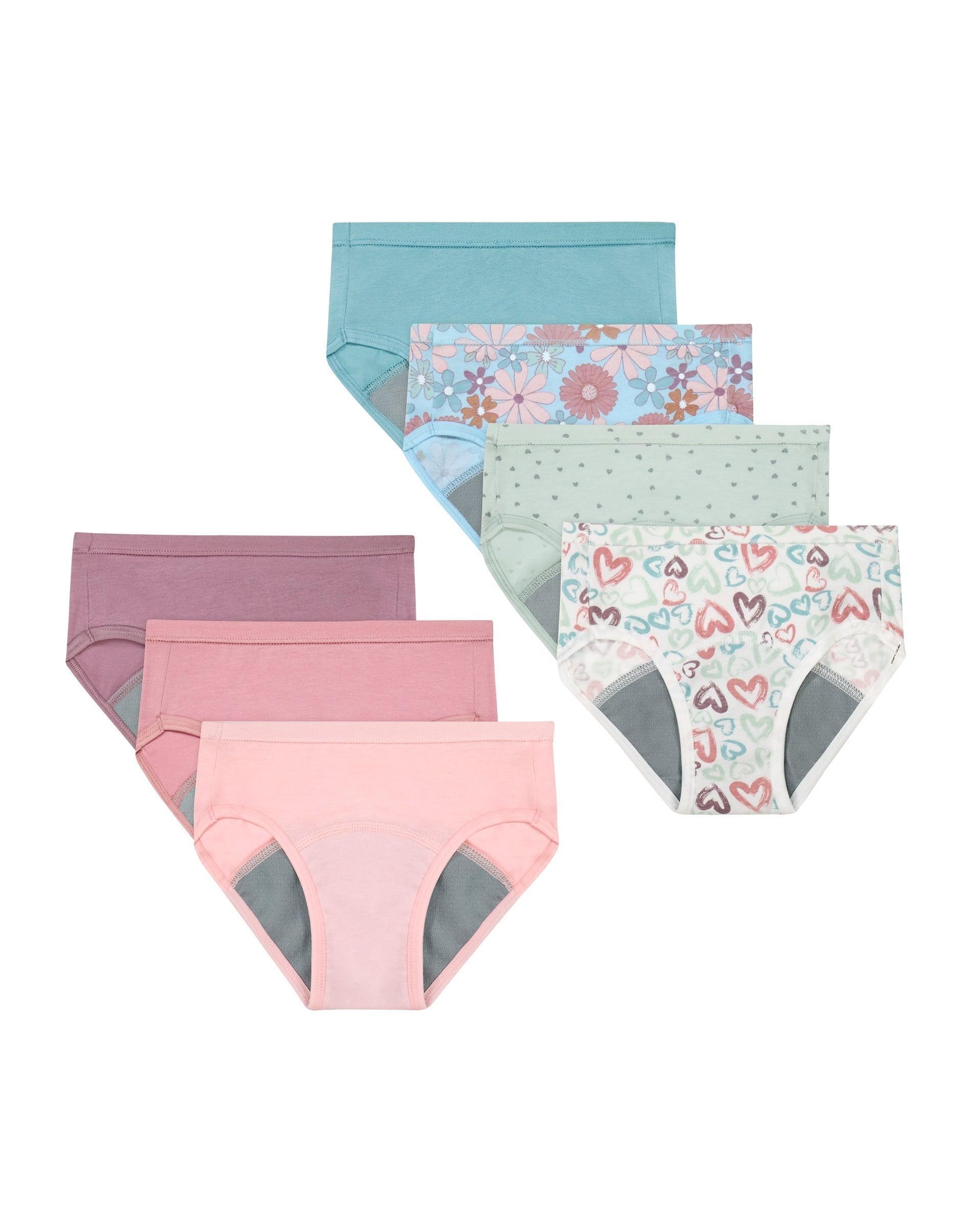hanes girl's potty trainer underwear briefs, 7-pack, light leak protection