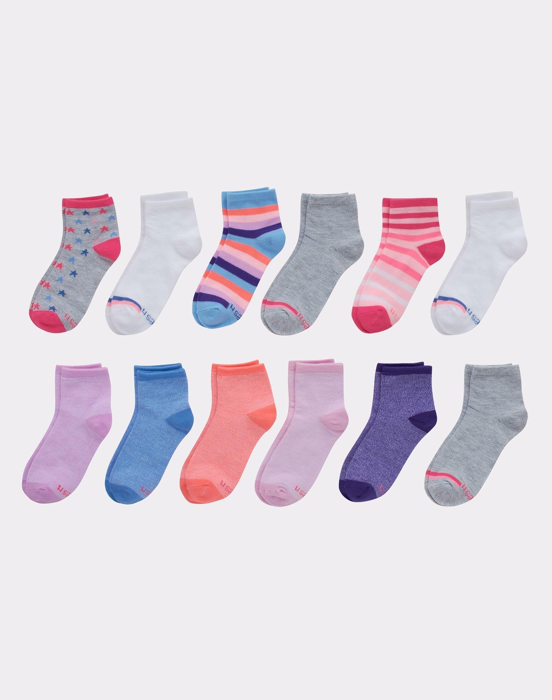 hanes girls' ankle socks, fashion pack, 12-pairs