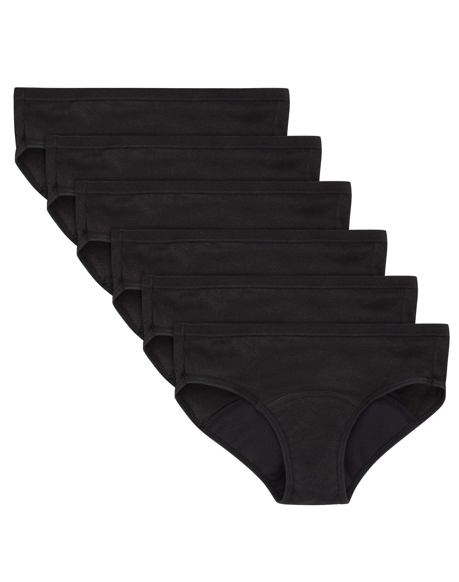 hanes girls' period underwear hipsters, 6-pack, comfort, ., moderate protection, solids