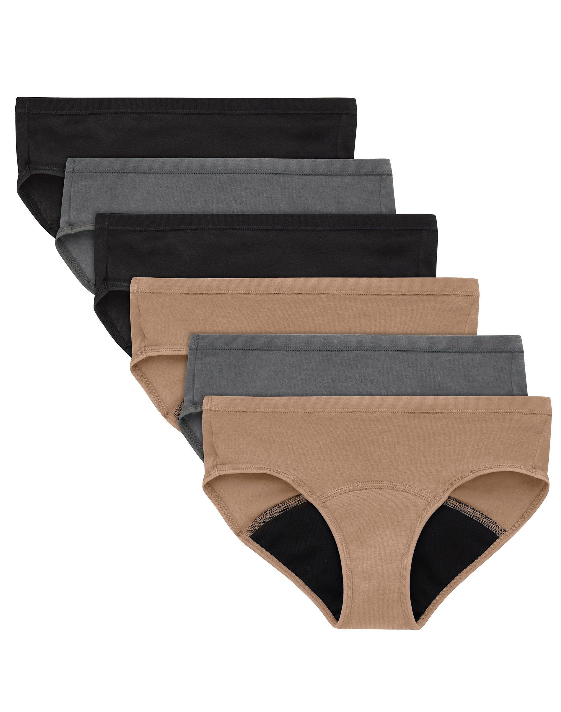 hanes girls' period underwear hipsters, 6-pack, comfort, ., moderate protection,