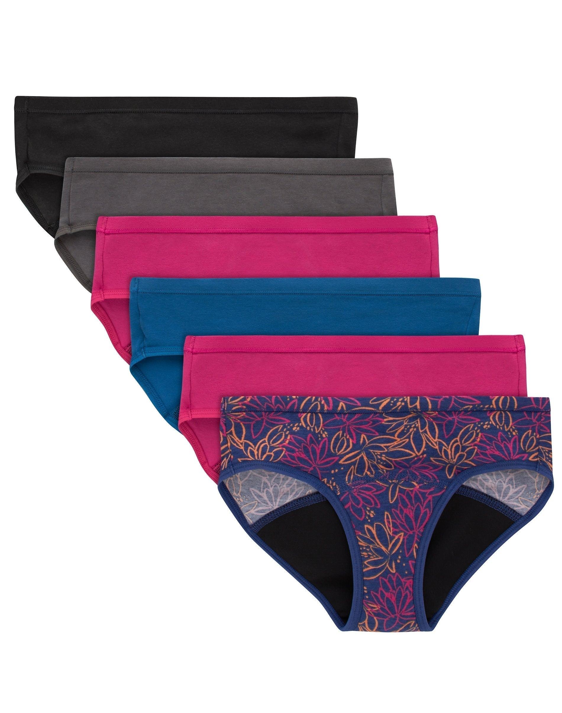 hanes girls' period underwear hipsters, 6-pack, comfort, ., moderate protection