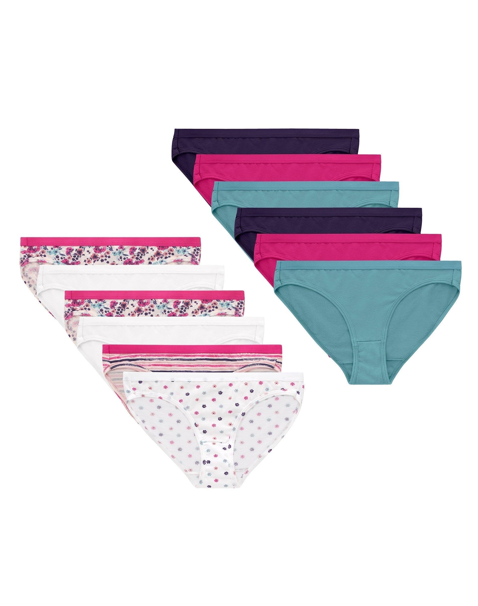 hanes girls' underwear bikini, 12-pack, cotton stretch