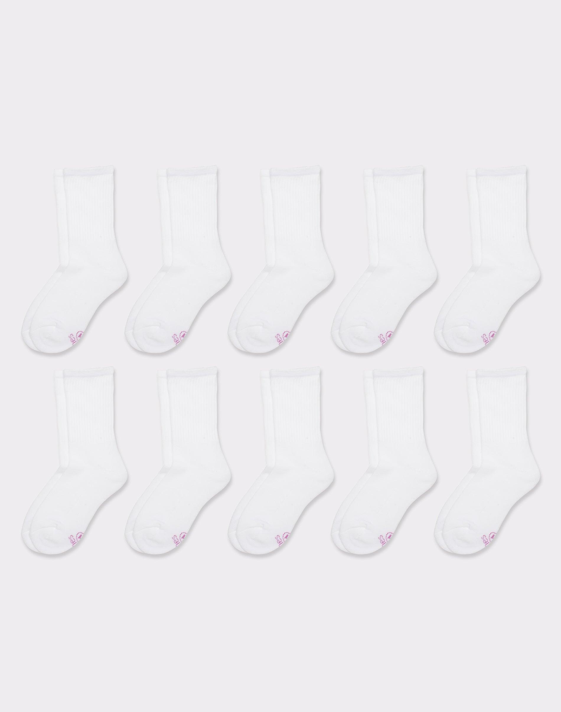 hanes girls' uniform crew socks, white,