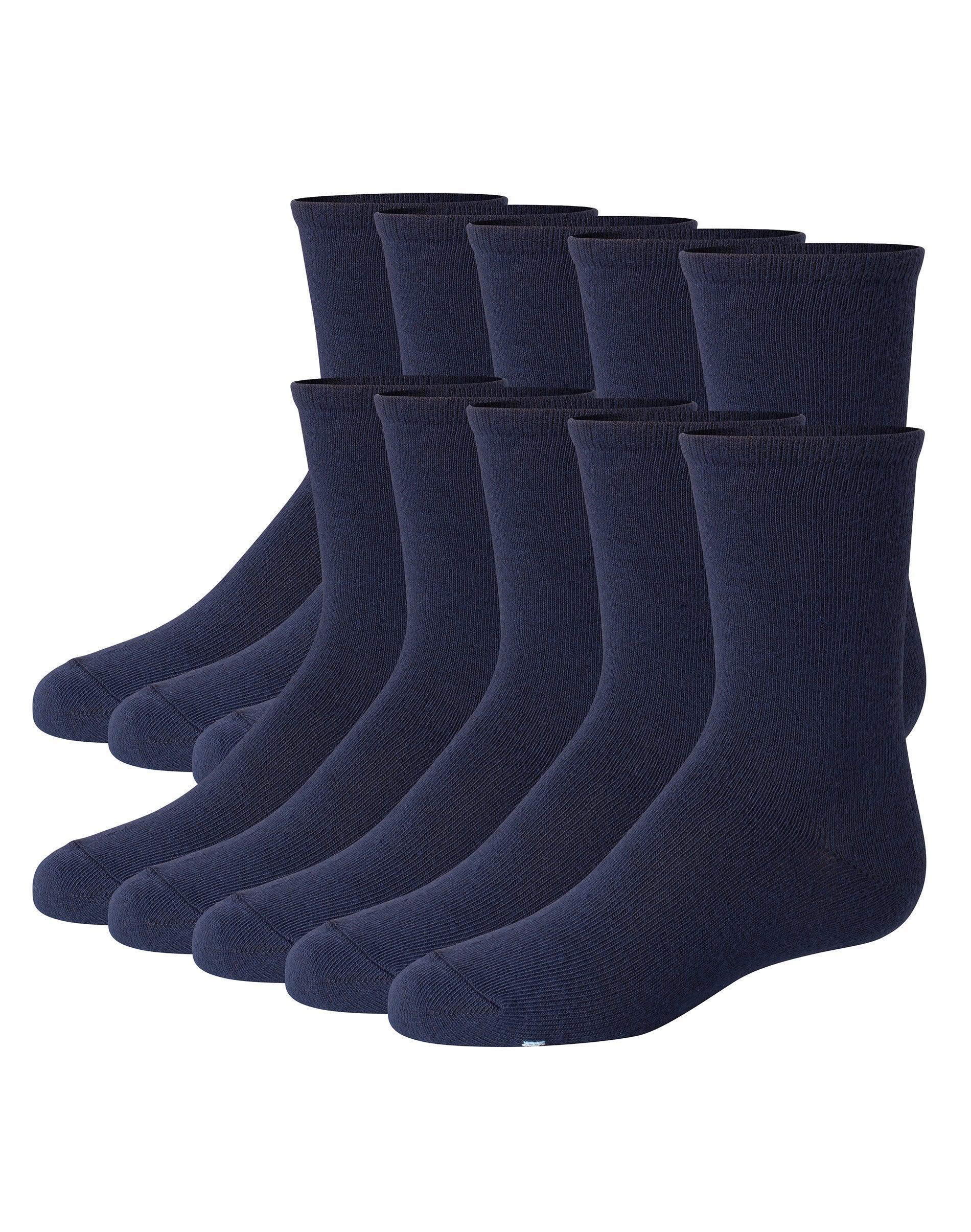 hanes girls' uniform crew socks pack, 10-pack, soft feel, ez sort matching, school