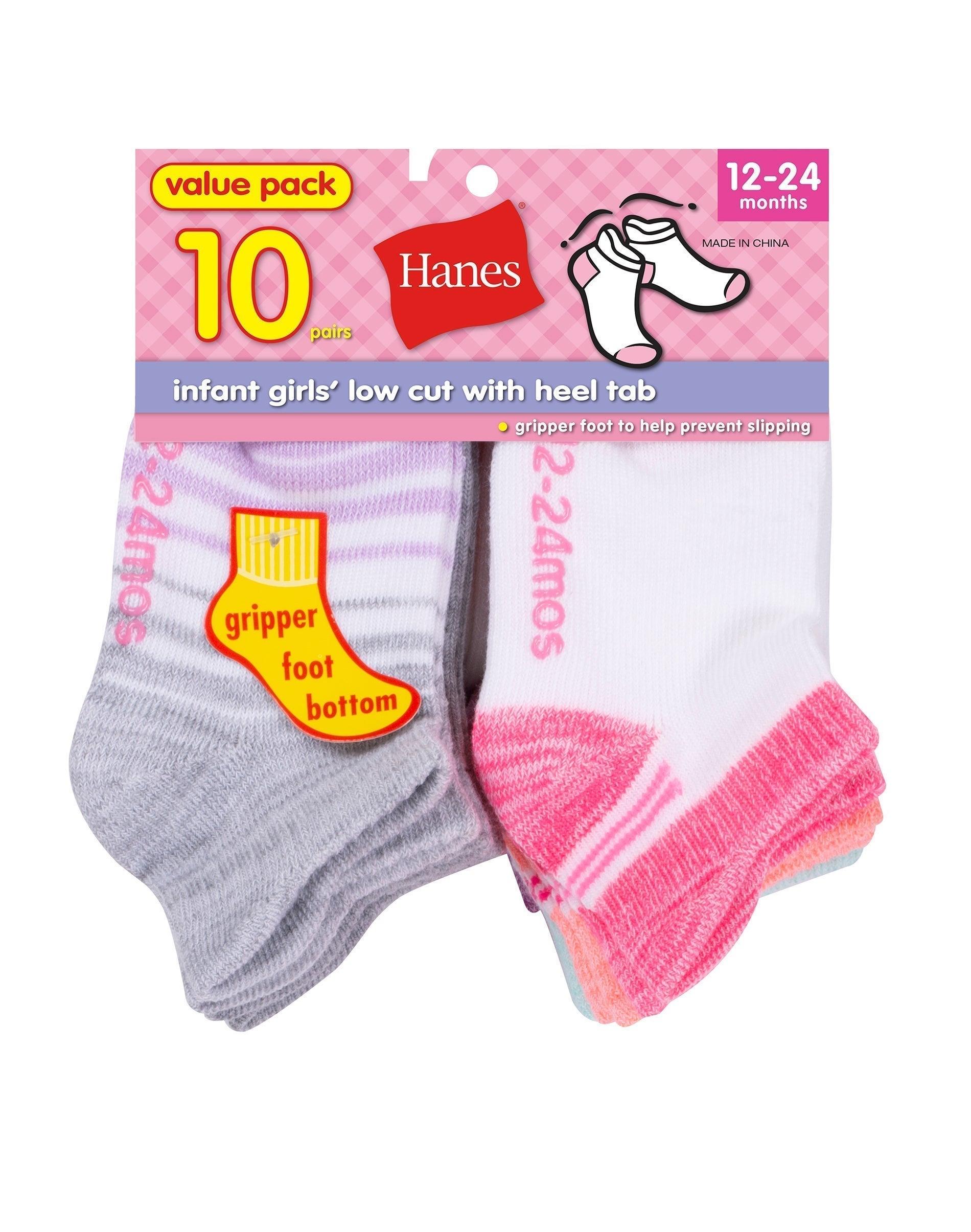 hanes infant/toddler girls' heel shield socks, gripper foot bottom, 10-pairs