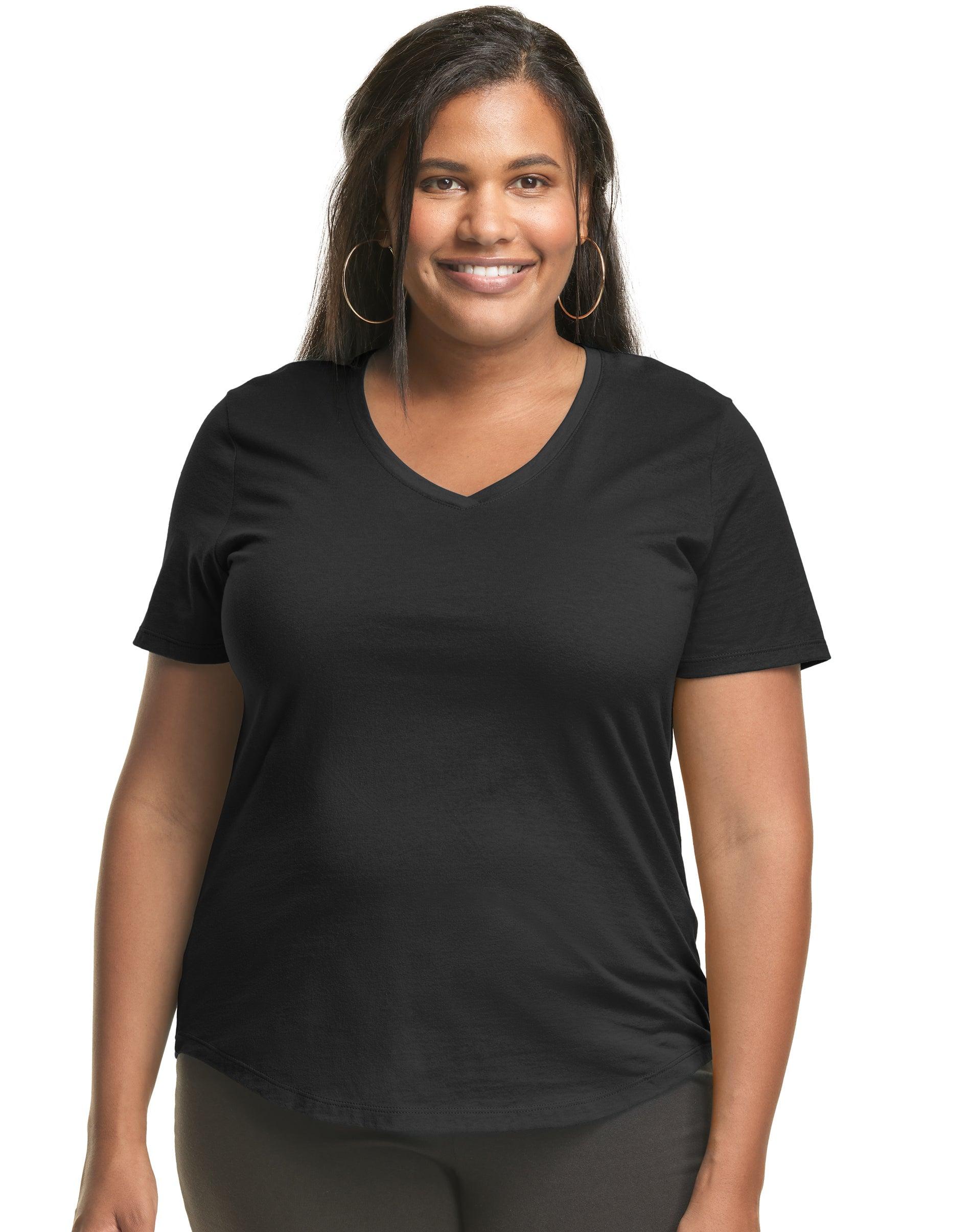 hanes just my size cotton jersey short sleeve v-neck t-shirt (plus ) black