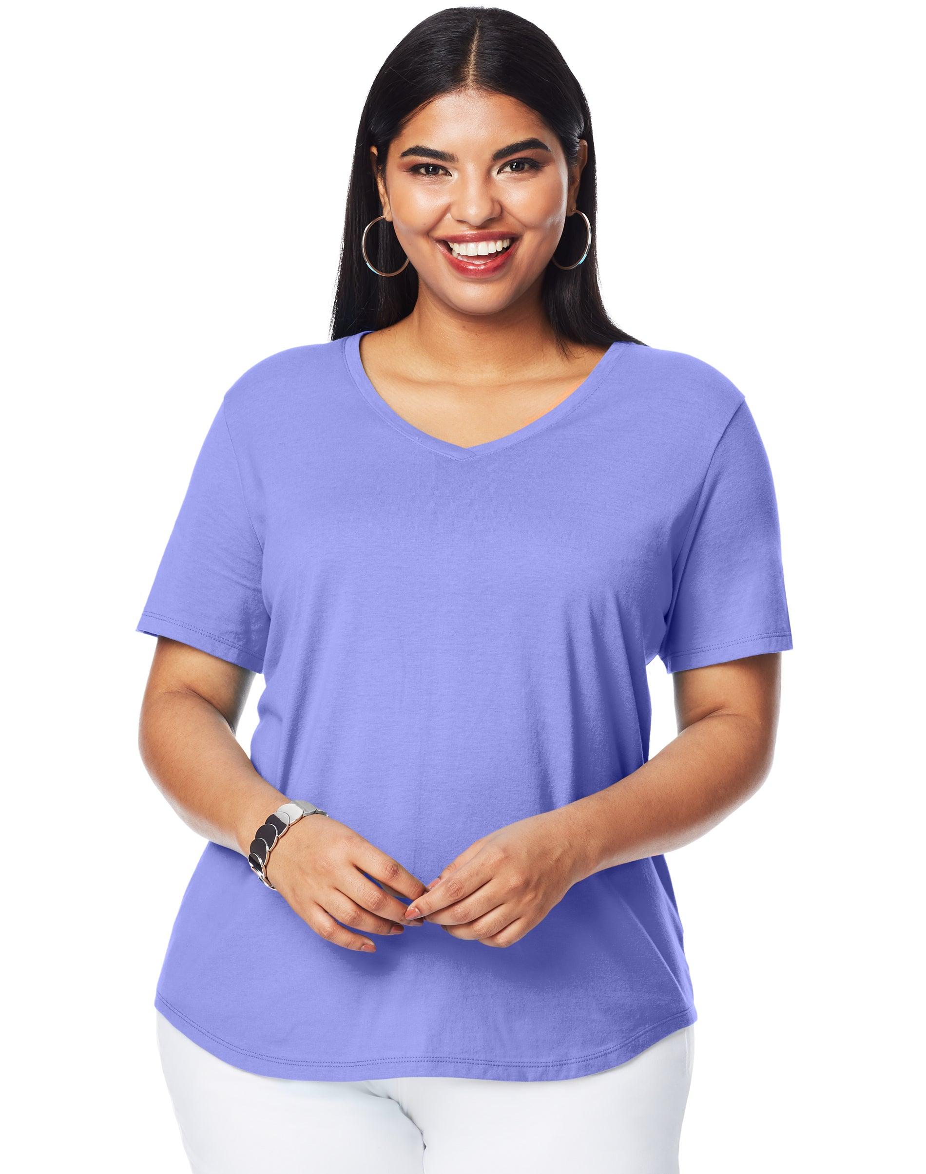 hanes just my size cotton jersey short sleeve v-neck t-shirt (plus ) petal purple