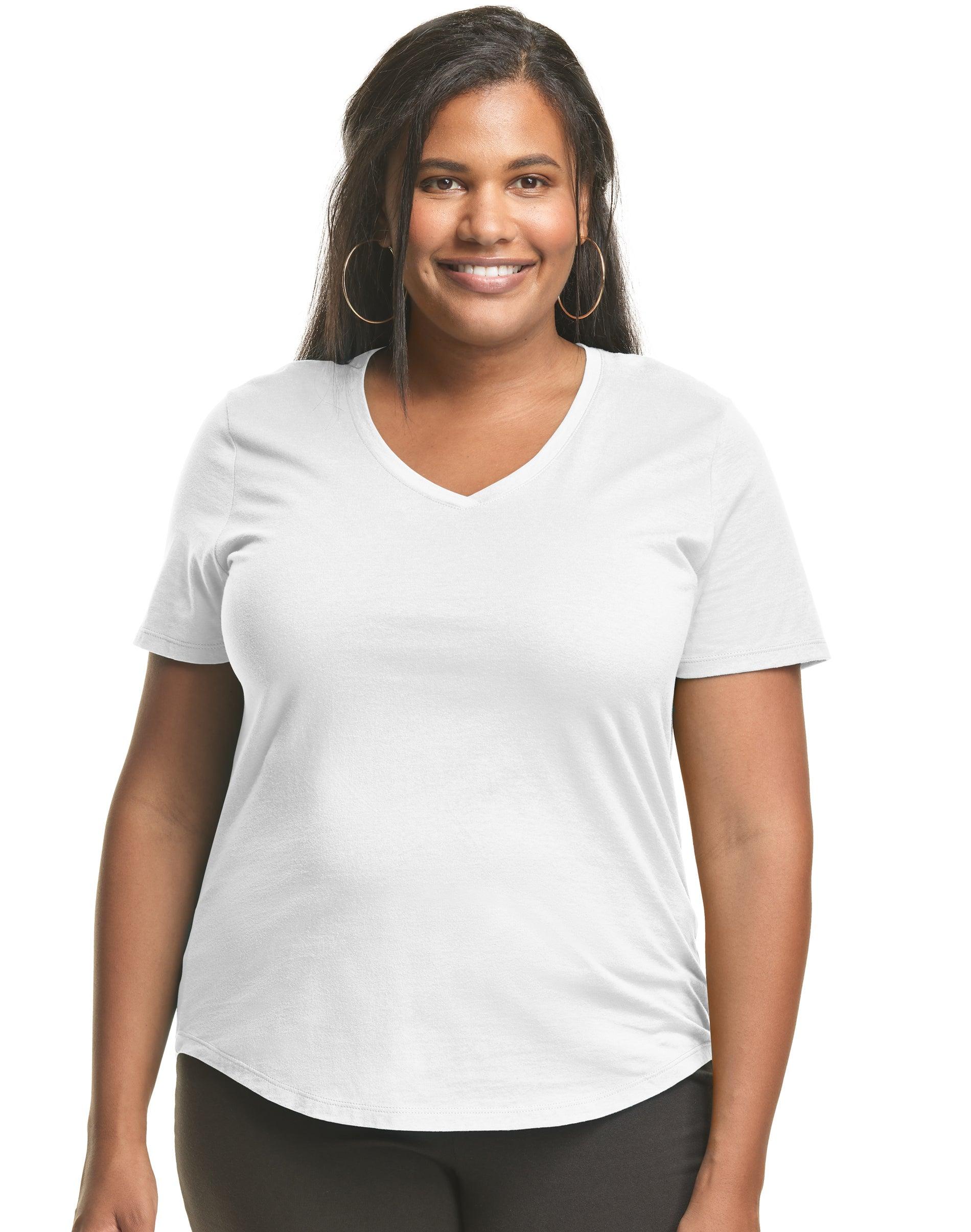 hanes just my size cotton jersey short sleeve v-neck t-shirt (plus ) white