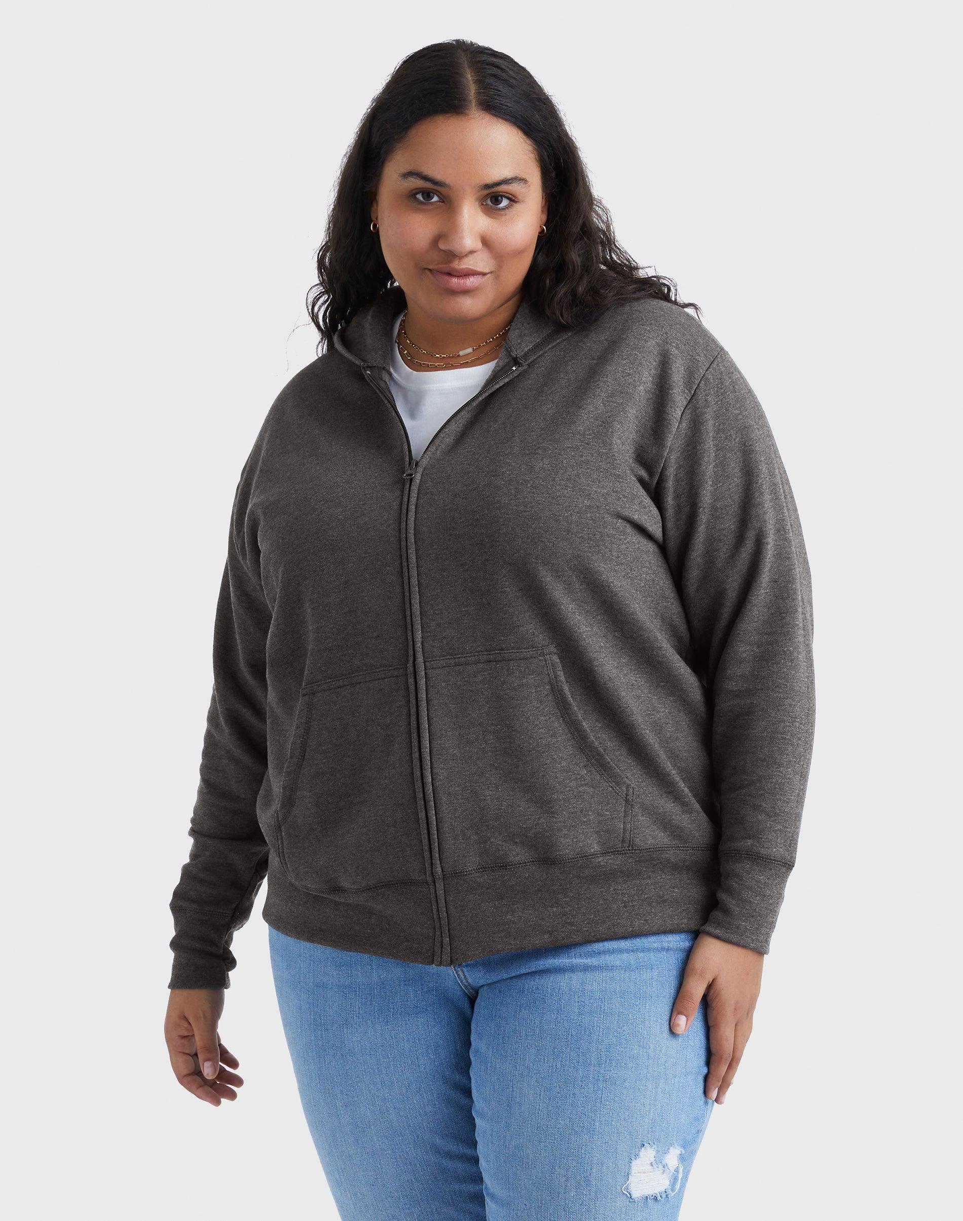 hanes just my size ecosmart women's full-zip fleece hoodie (plus ) slate