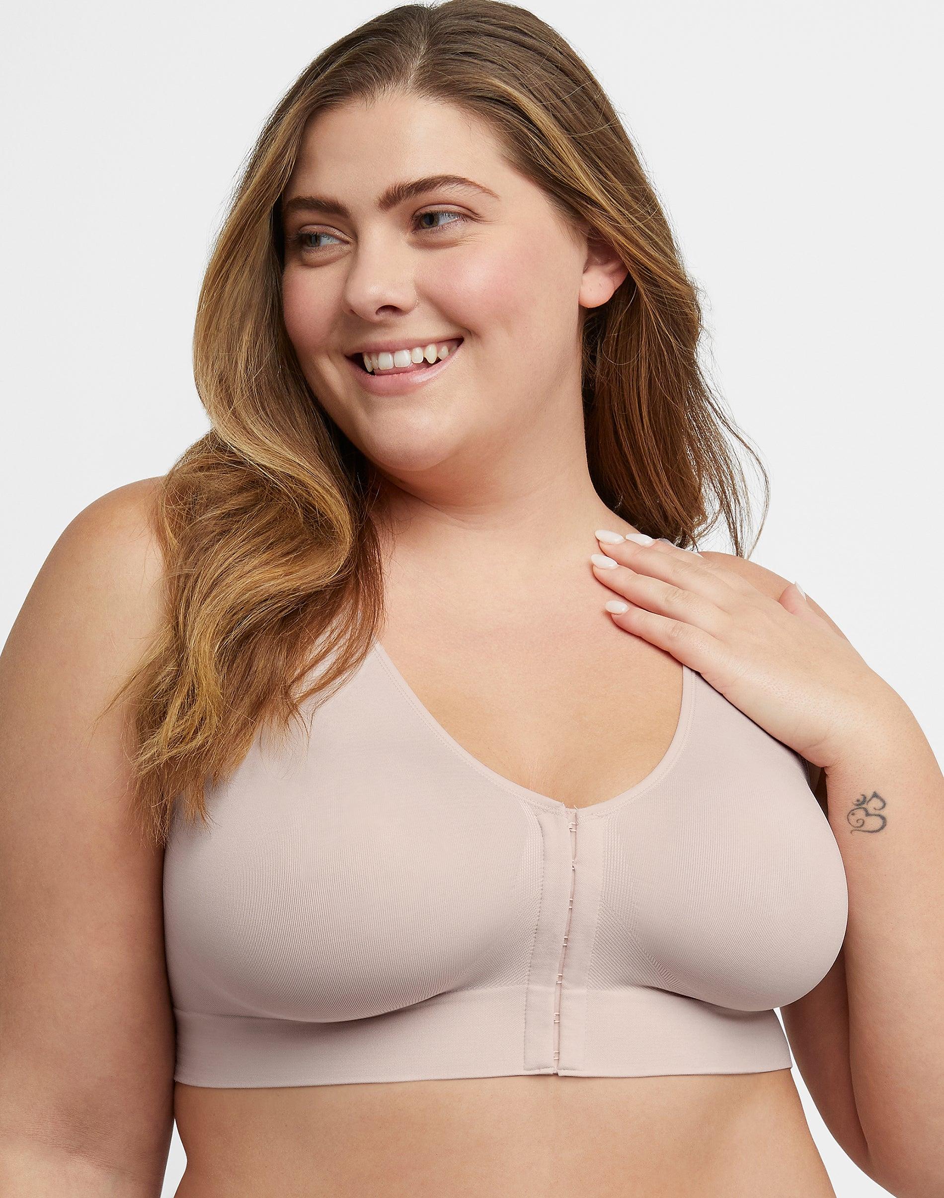 hanes just my size pure comfort front-close seamless bra sandshell