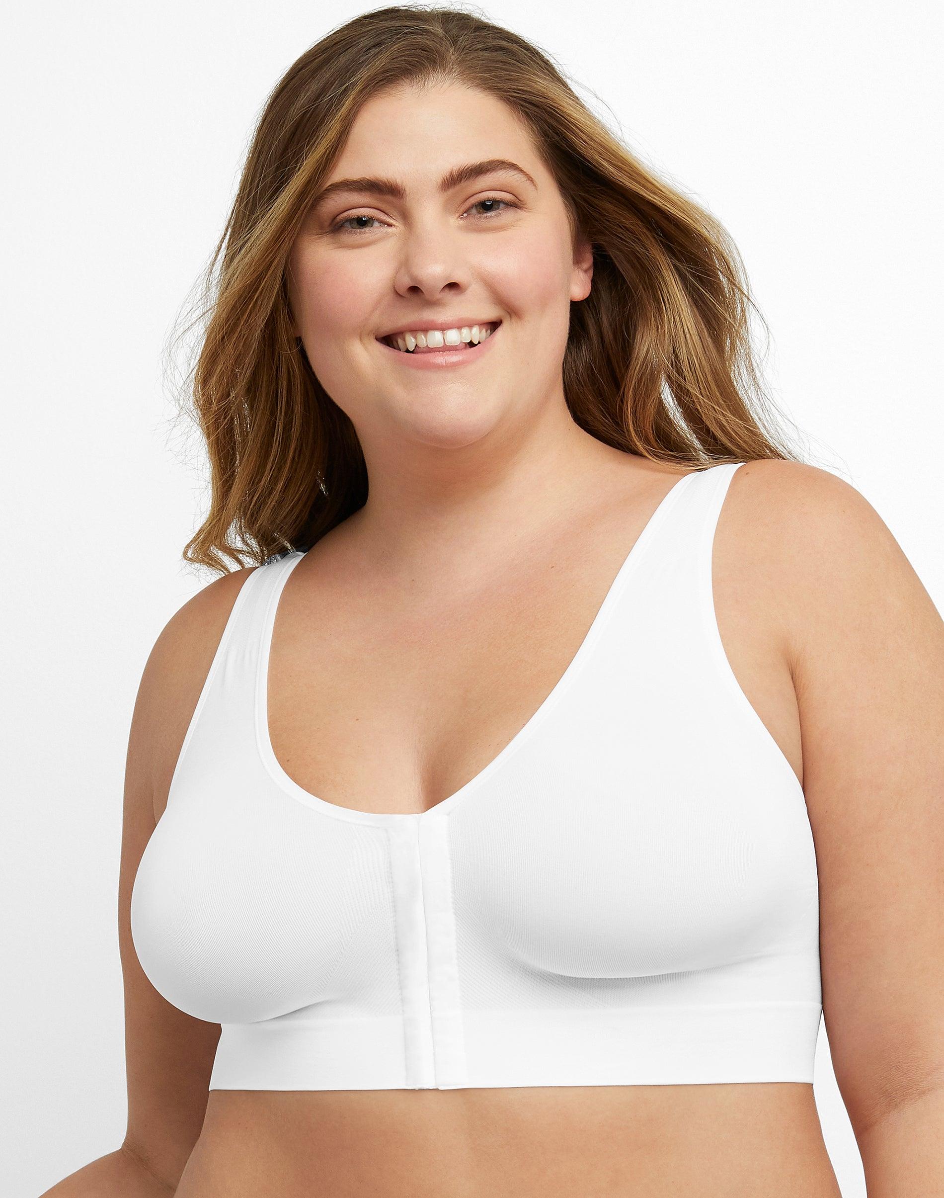 hanes just my size pure comfort front-close seamless bra white