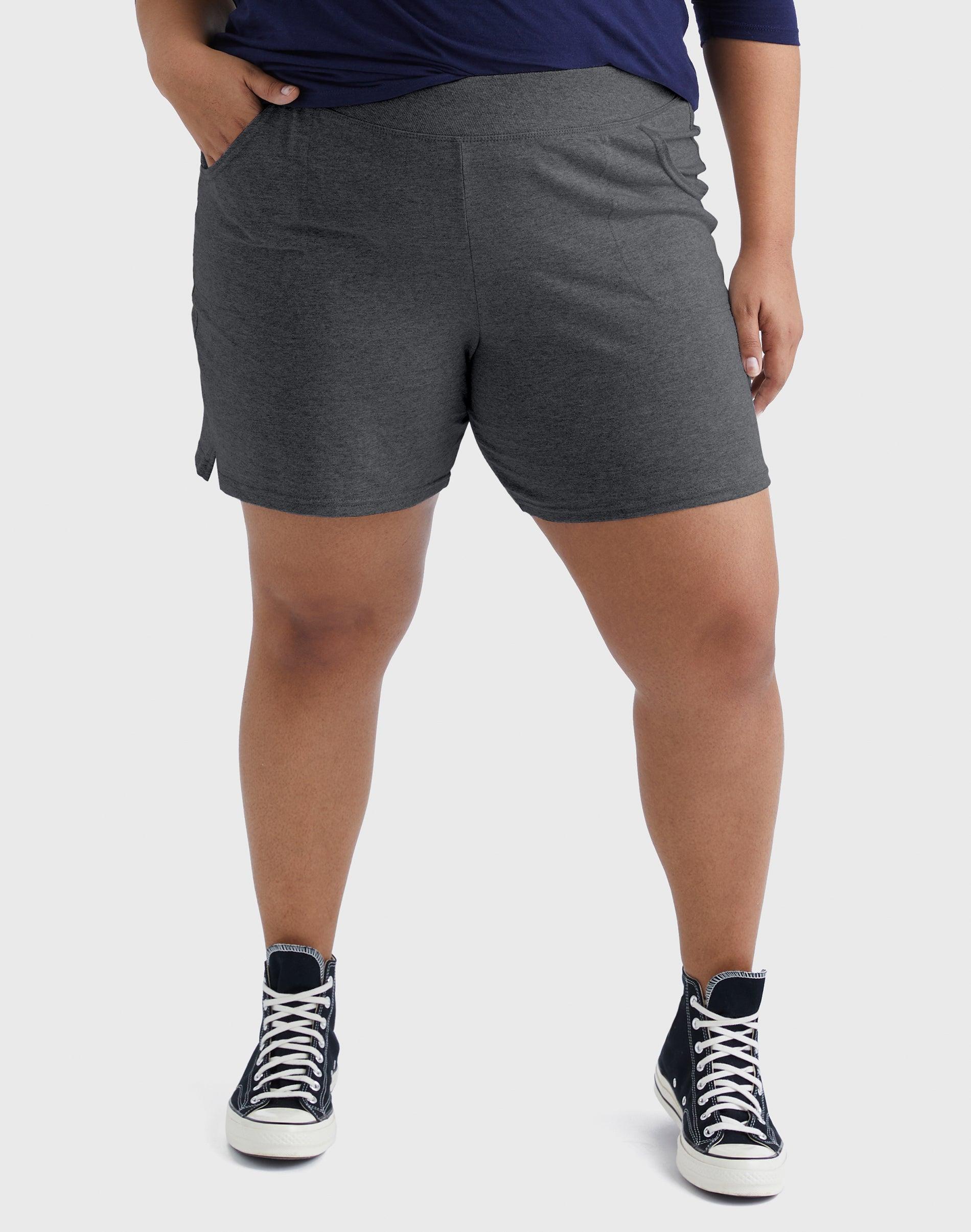 hanes just my size women's cotton jersey pull-on shorts, 7" (plus ) charcoal