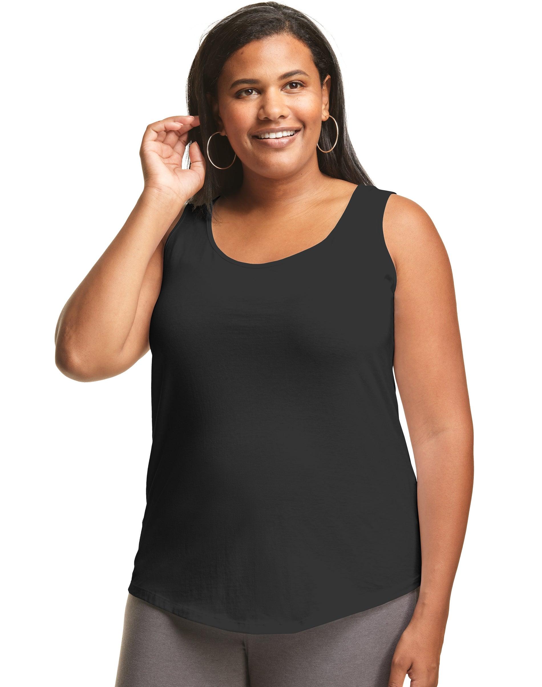 hanes just my size women's cotton jersey tank, shirttail hem (plus ) black 1x