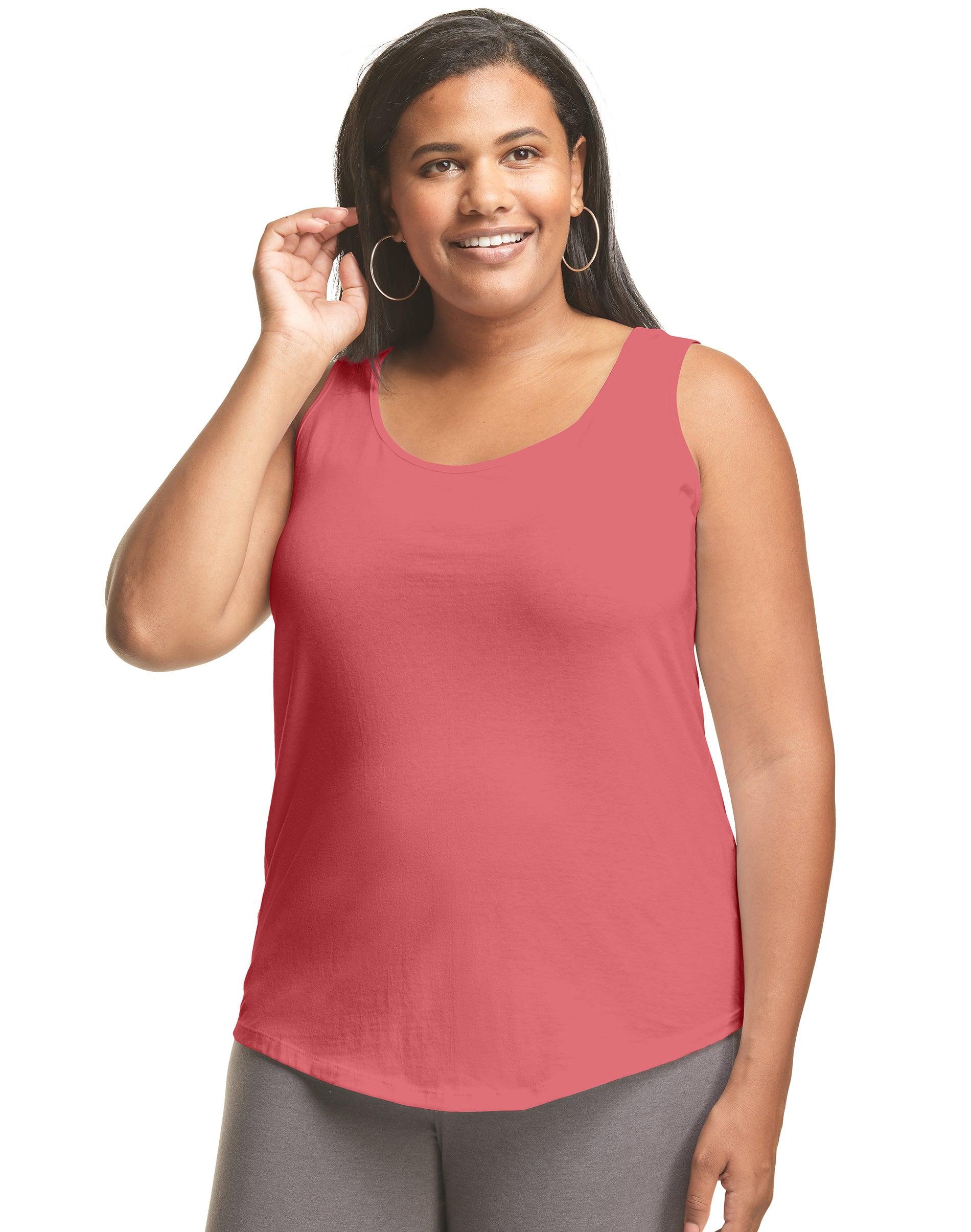 hanes just my size women's cotton jersey tank, shirttail hem (plus ) briny