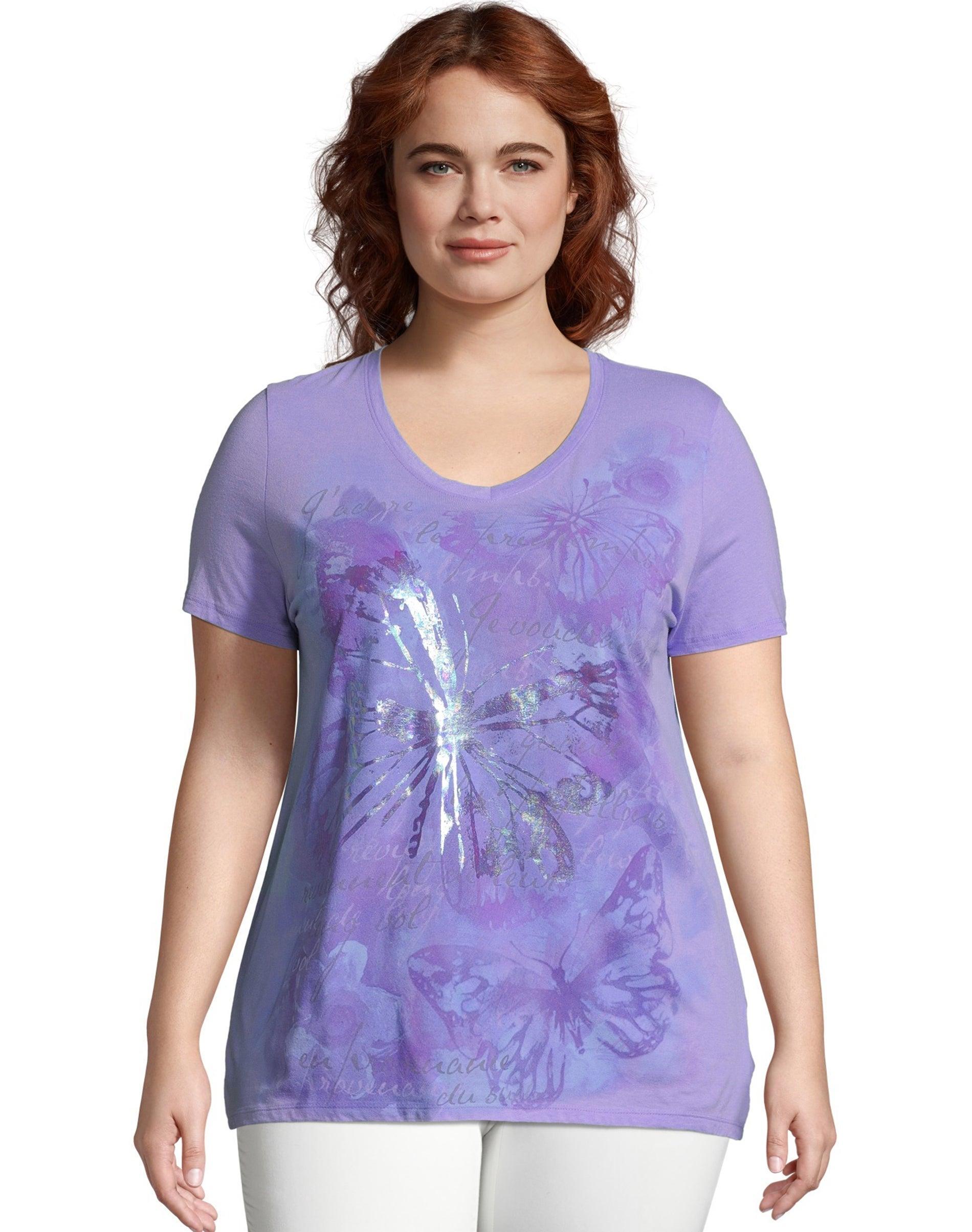hanes just my size women's graphic t-shirt, big butterfly impression (plus ) salty