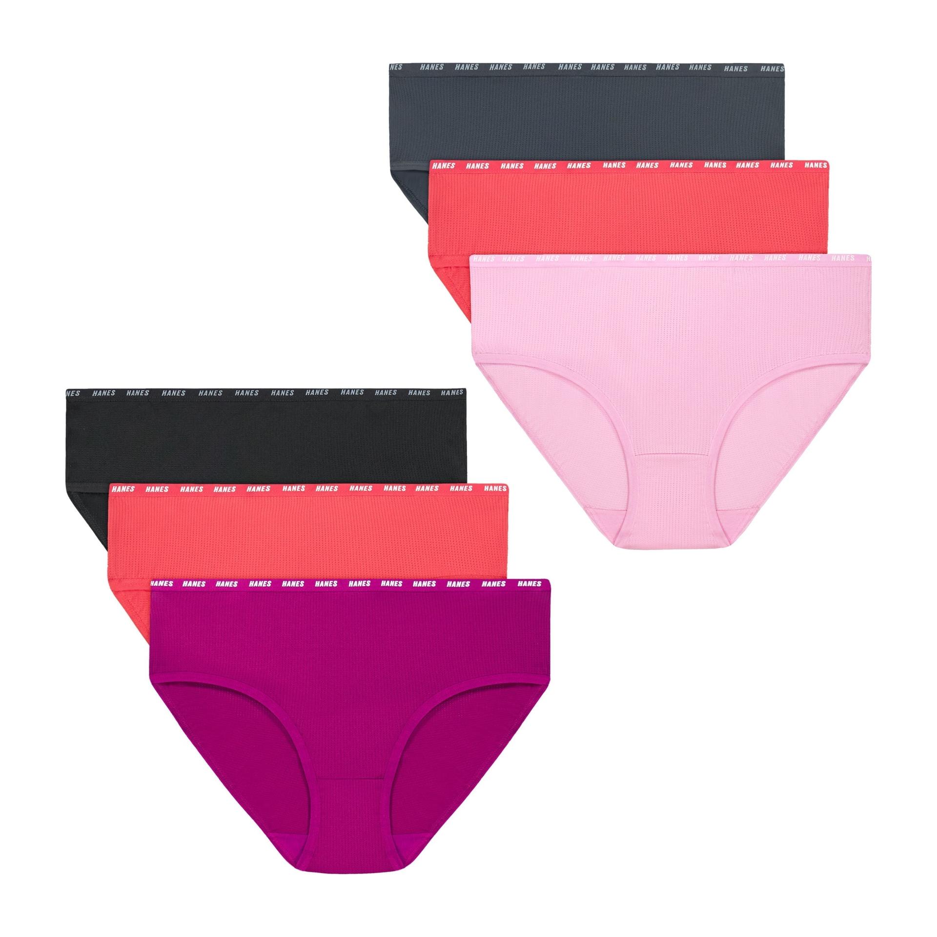 hanes moves girls' underwear briefs pack, 6-pack, anti-odor, x-temp, moisture wicking
