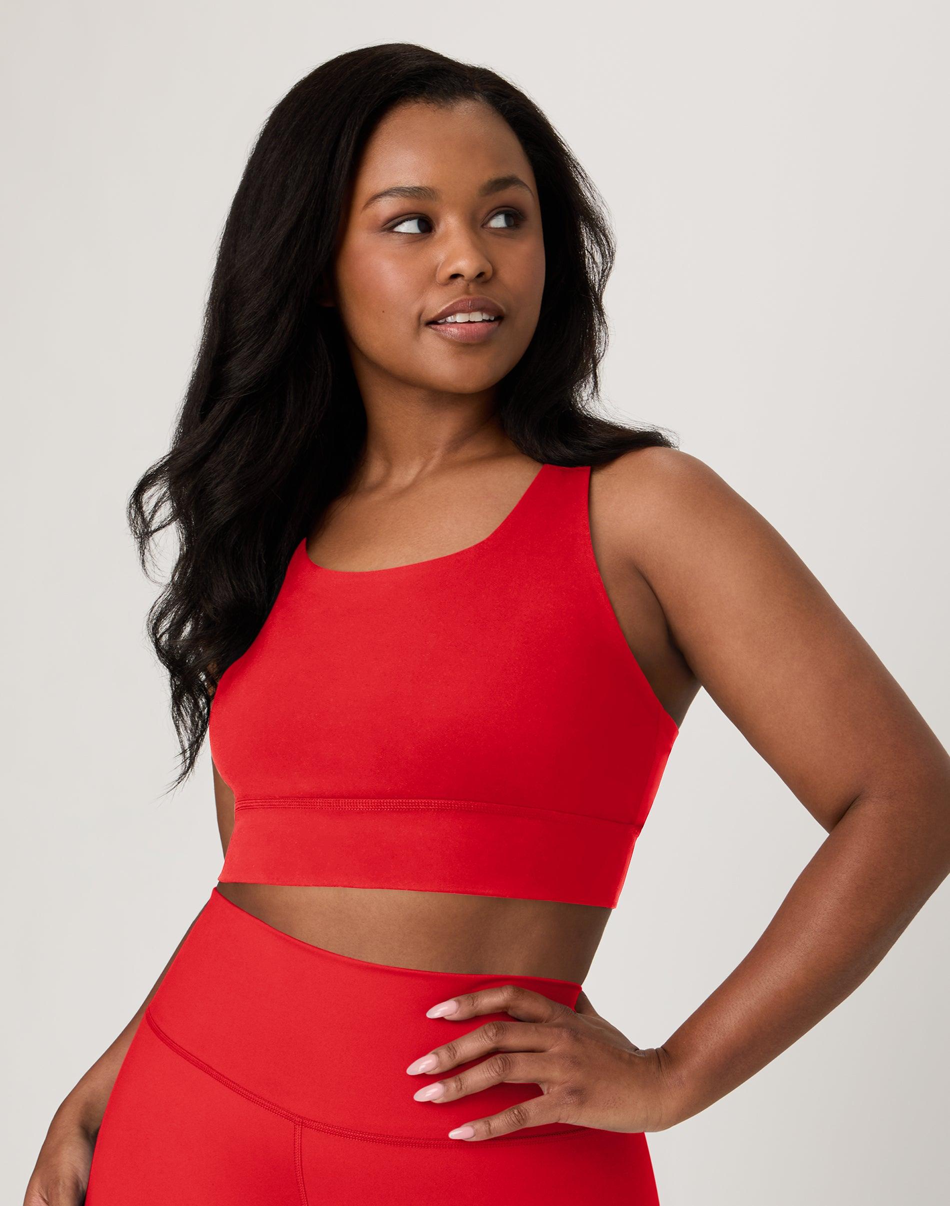 hanes moves women's crop sports bra, racerback holly berry red xs