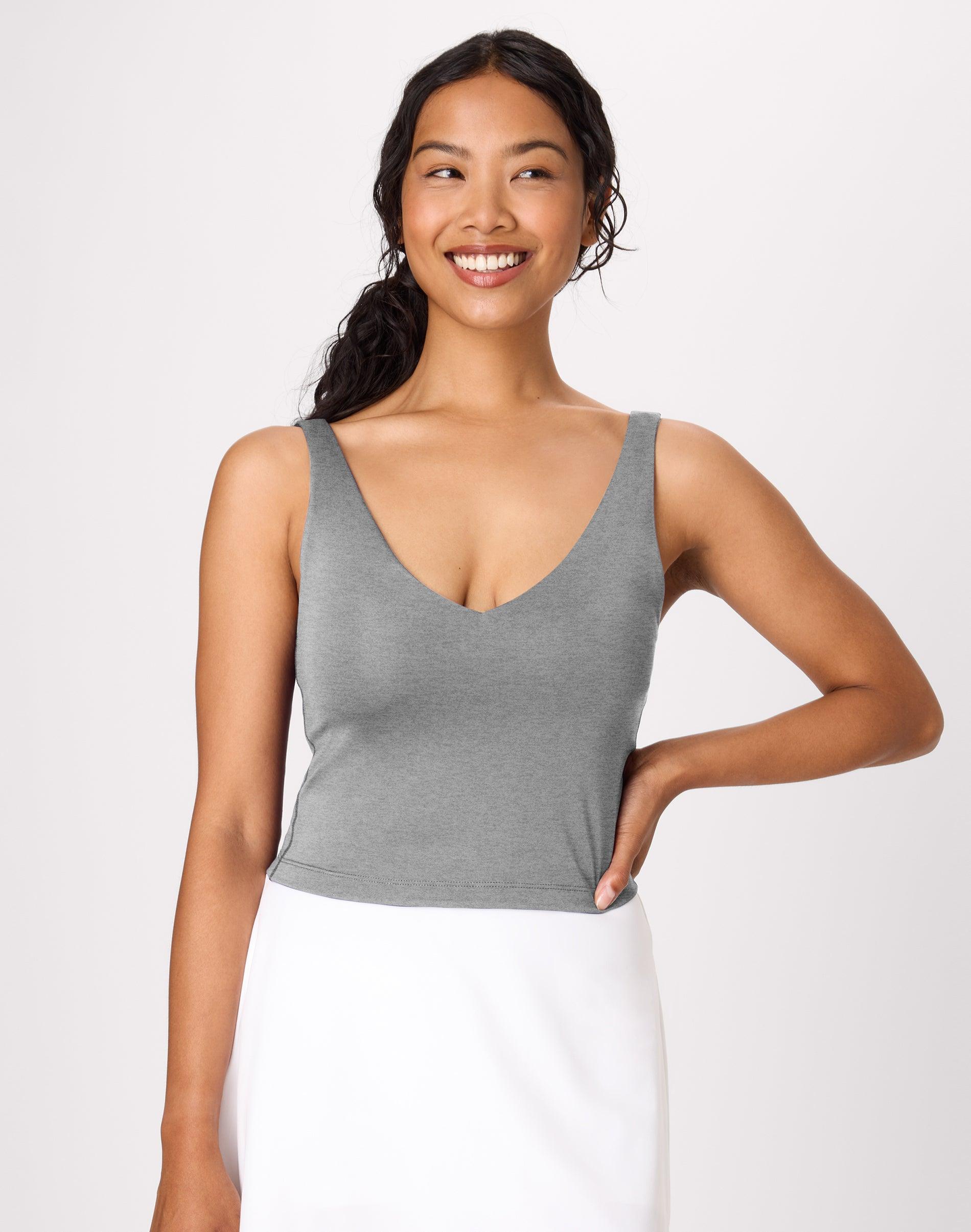 hanes moves women's padded crop top dusk shadow grey