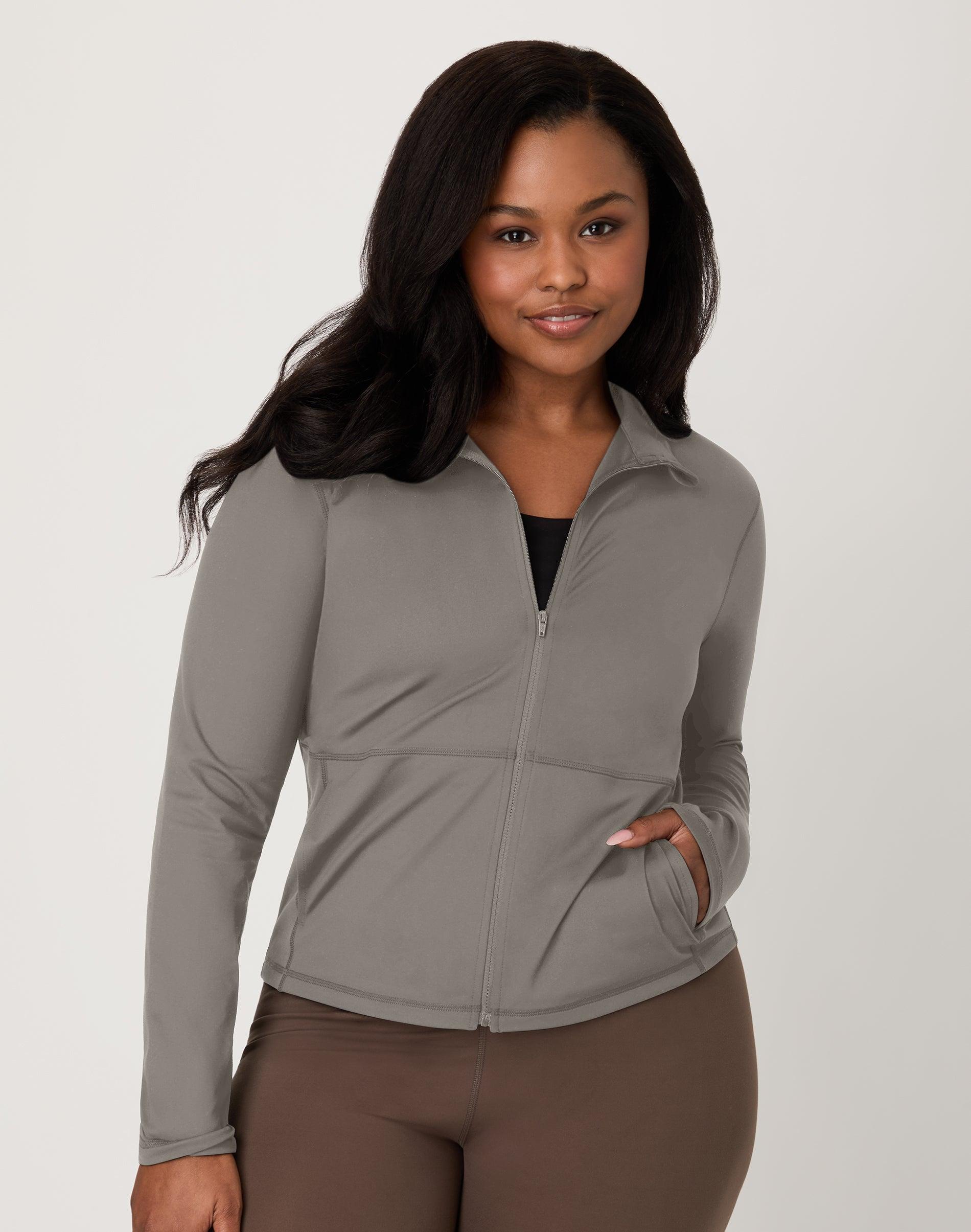 hanes moves women's studio jacket cool grey xs