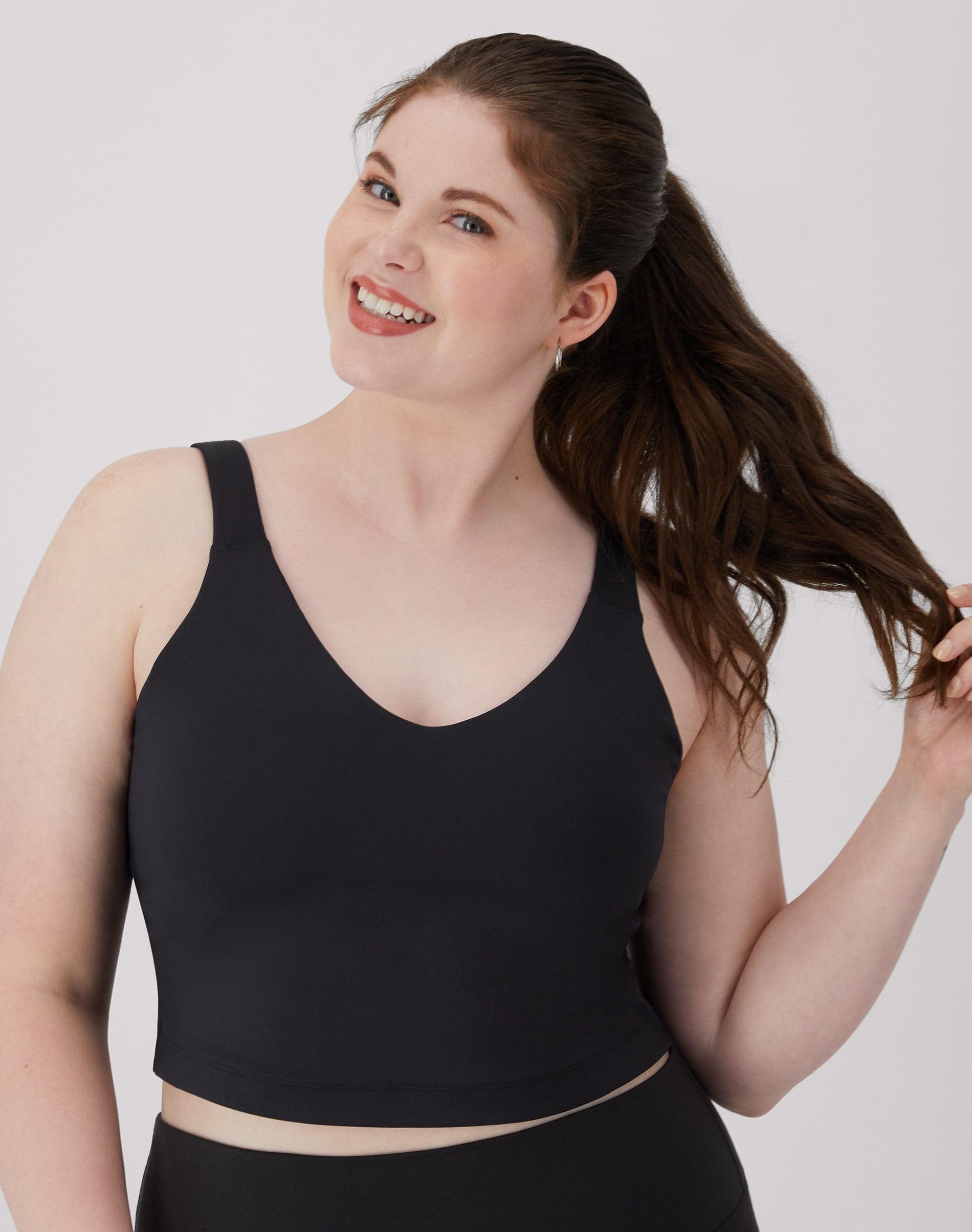 hanes moves women's v-neck crop bralette, light support black s