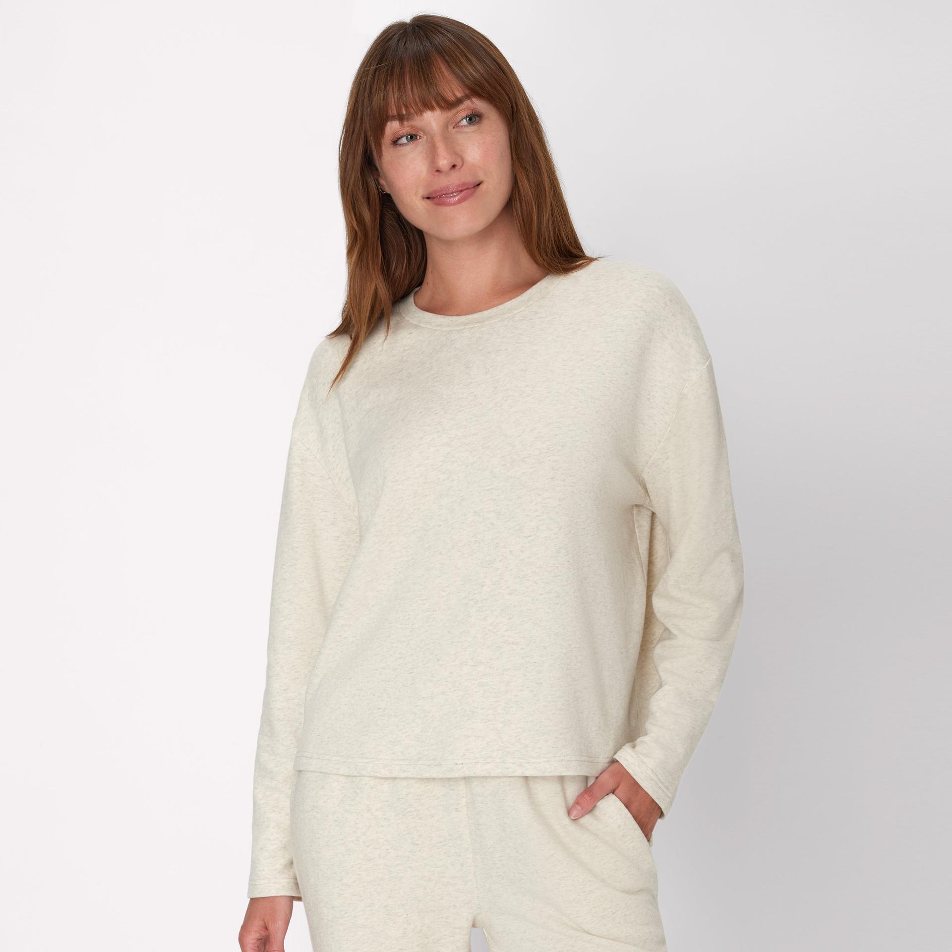 hanes originals comfywear women's french terry crewneck pullover oatmeal