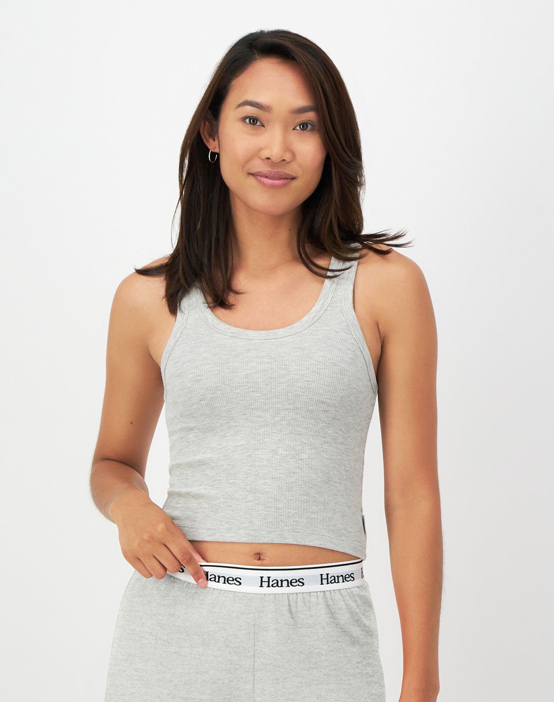hanes originals comfywear women's rib crop tank grey