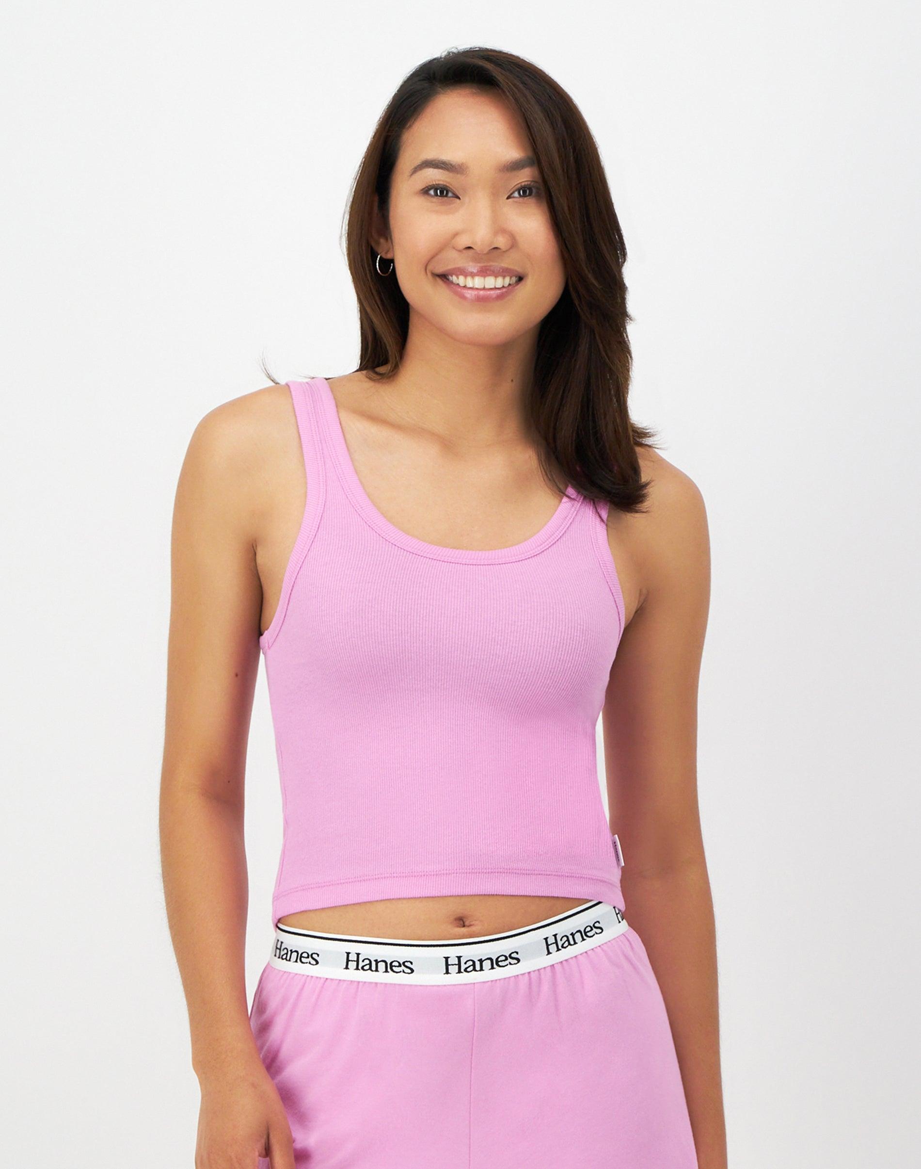 hanes originals comfywear women's rib crop tank strawberry candy pink xs
