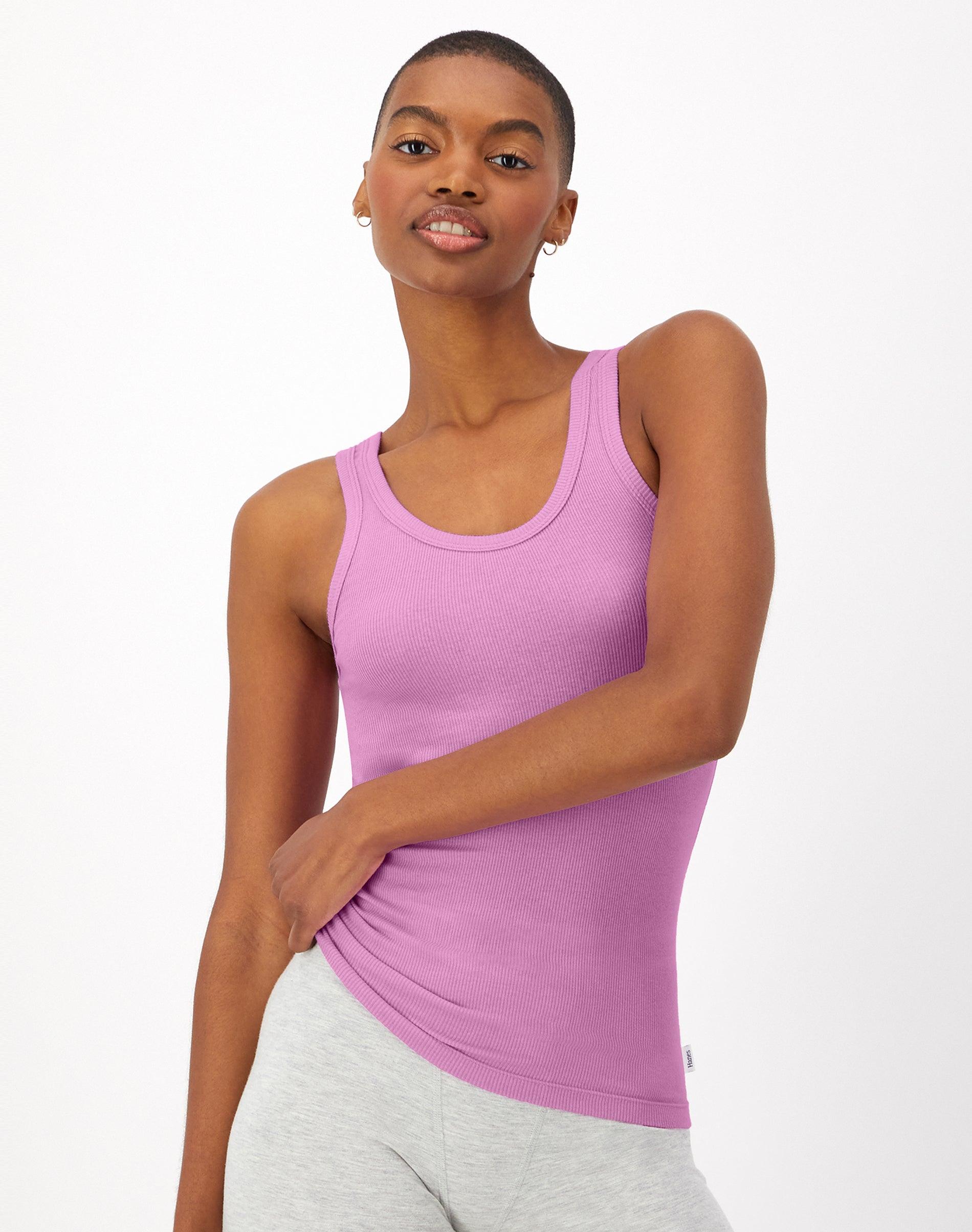 hanes originals comfywear women's rib tank strawberry candy pink xs