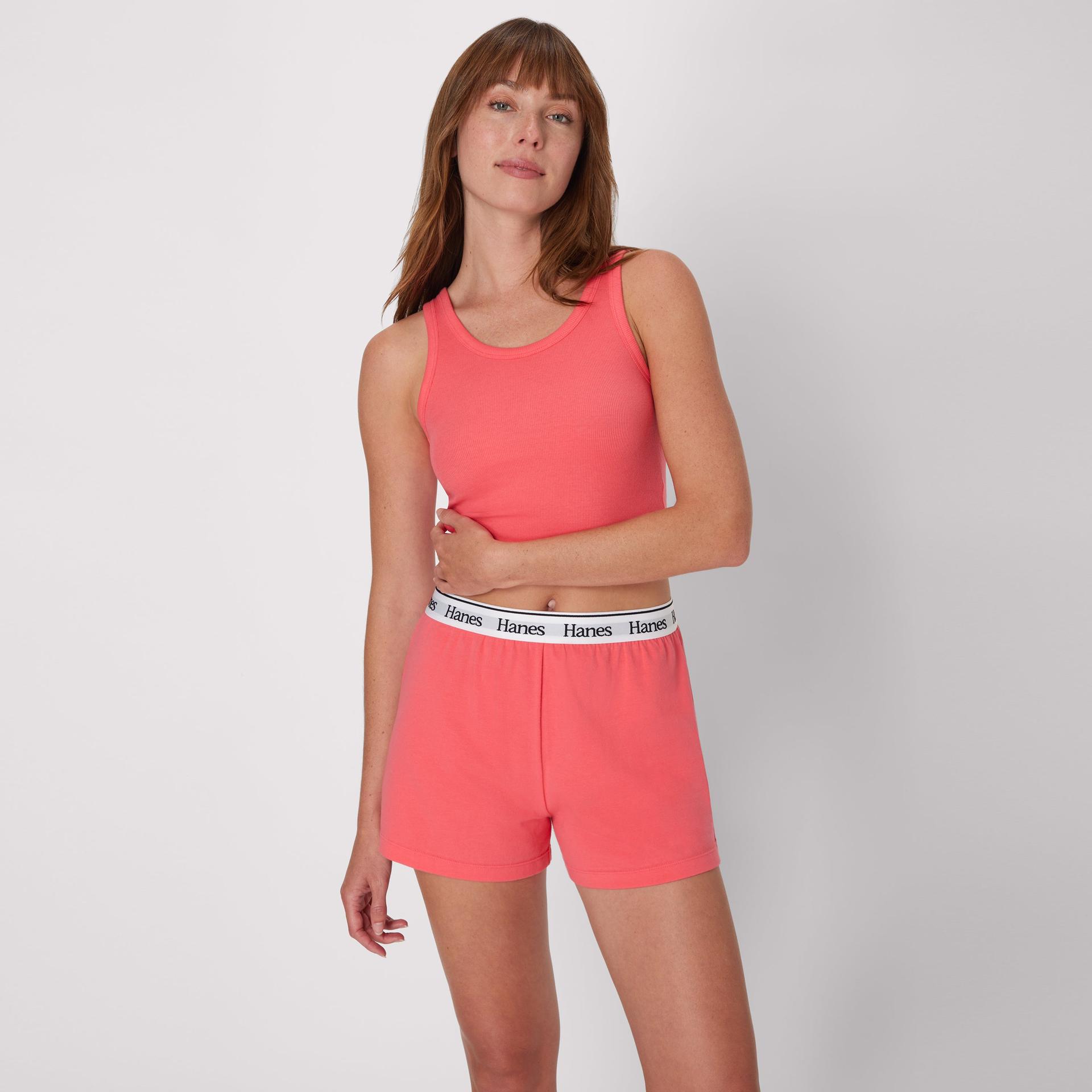 hanes originals comfywear women's sleep shorts pink