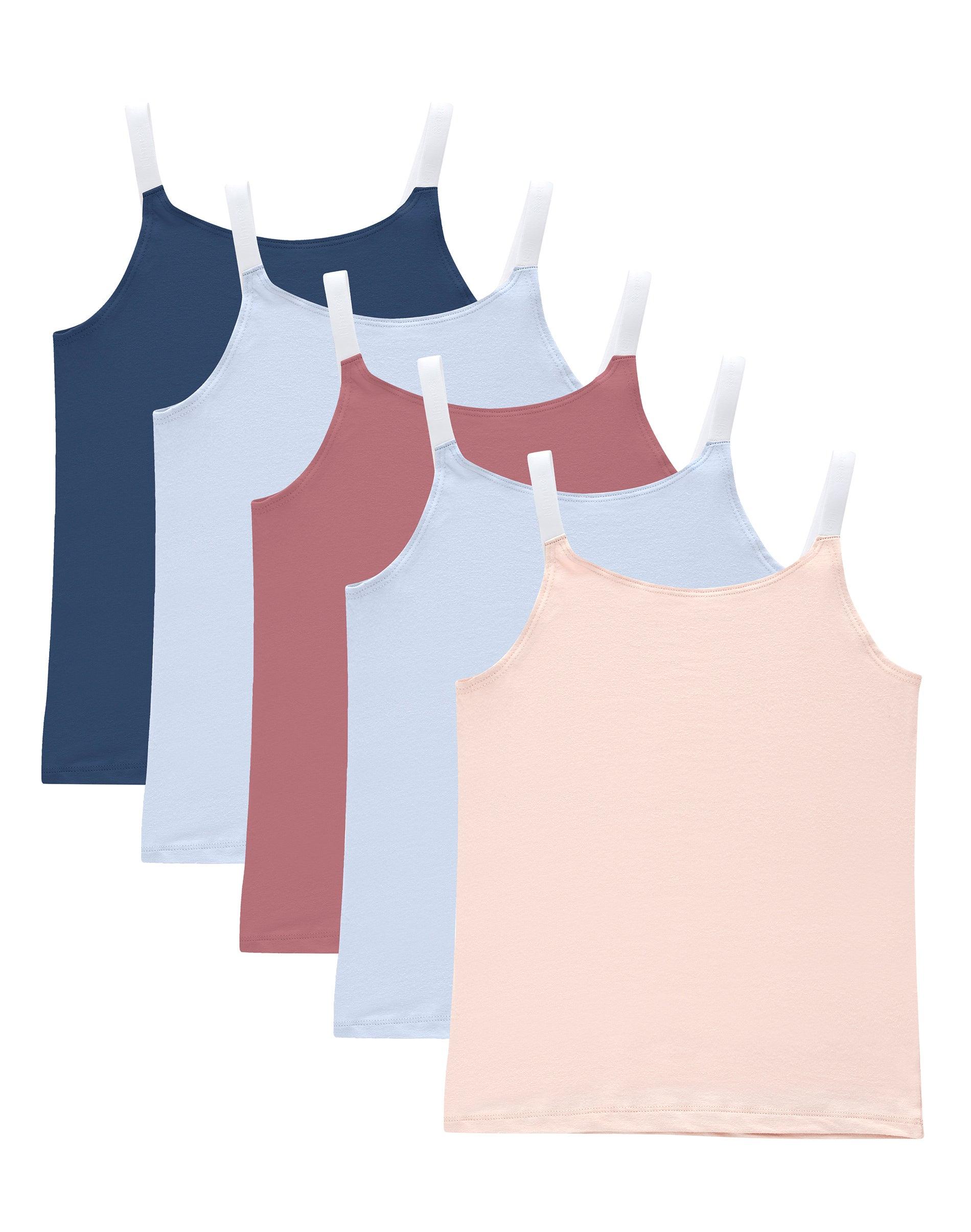 hanes originals girls' cami, 5-pack, cotton-stretch tank top, moisture-wicking,