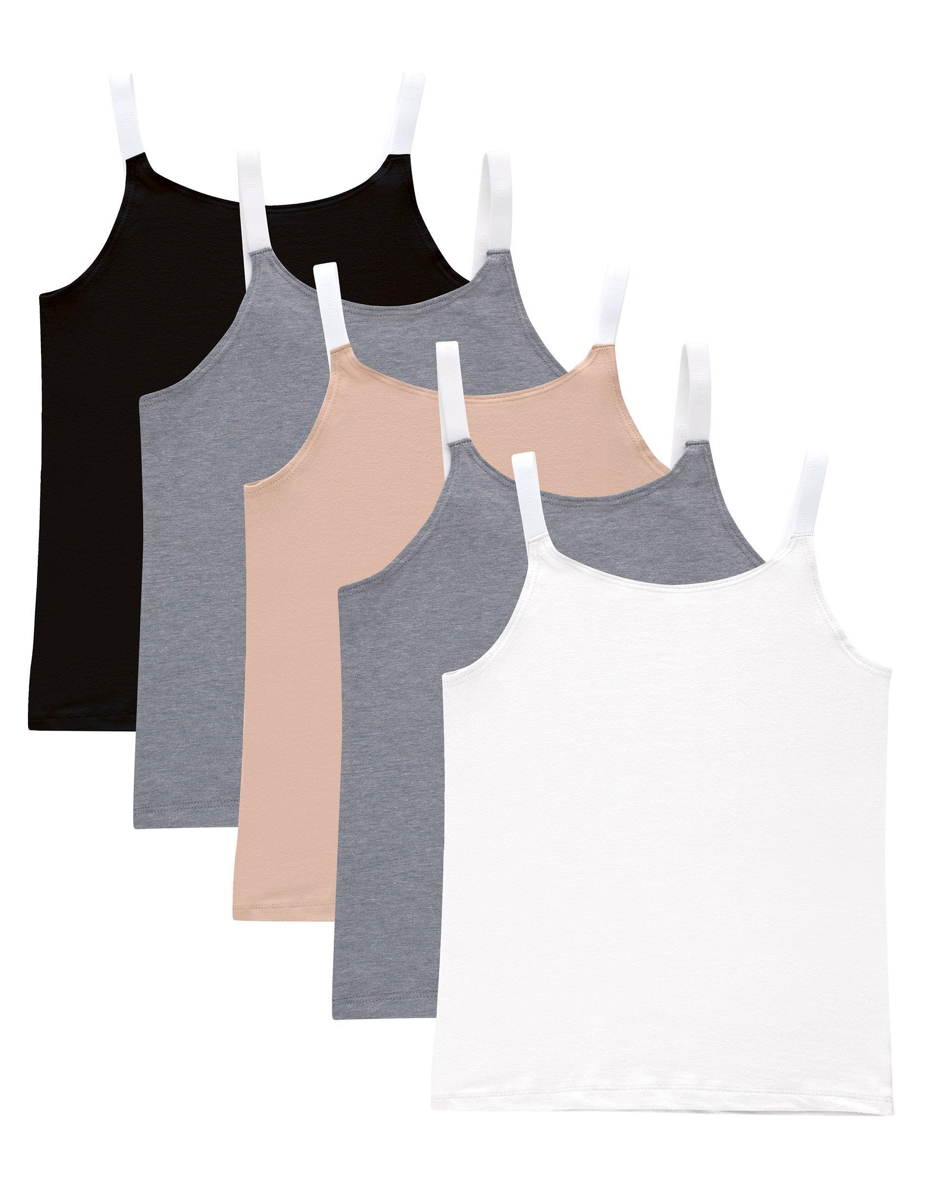 hanes originals girls' cami, 5-pack, cotton-stretch tank top, moisture-wicking