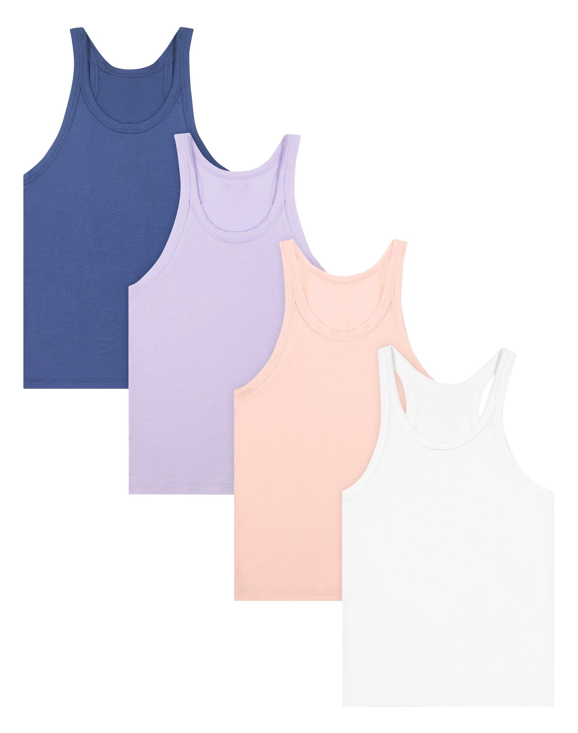 hanes originals supersoft girls' tank top pack, 4-pack, moisture wicking white/cotton candy pink/fulfilling lavender/beaming