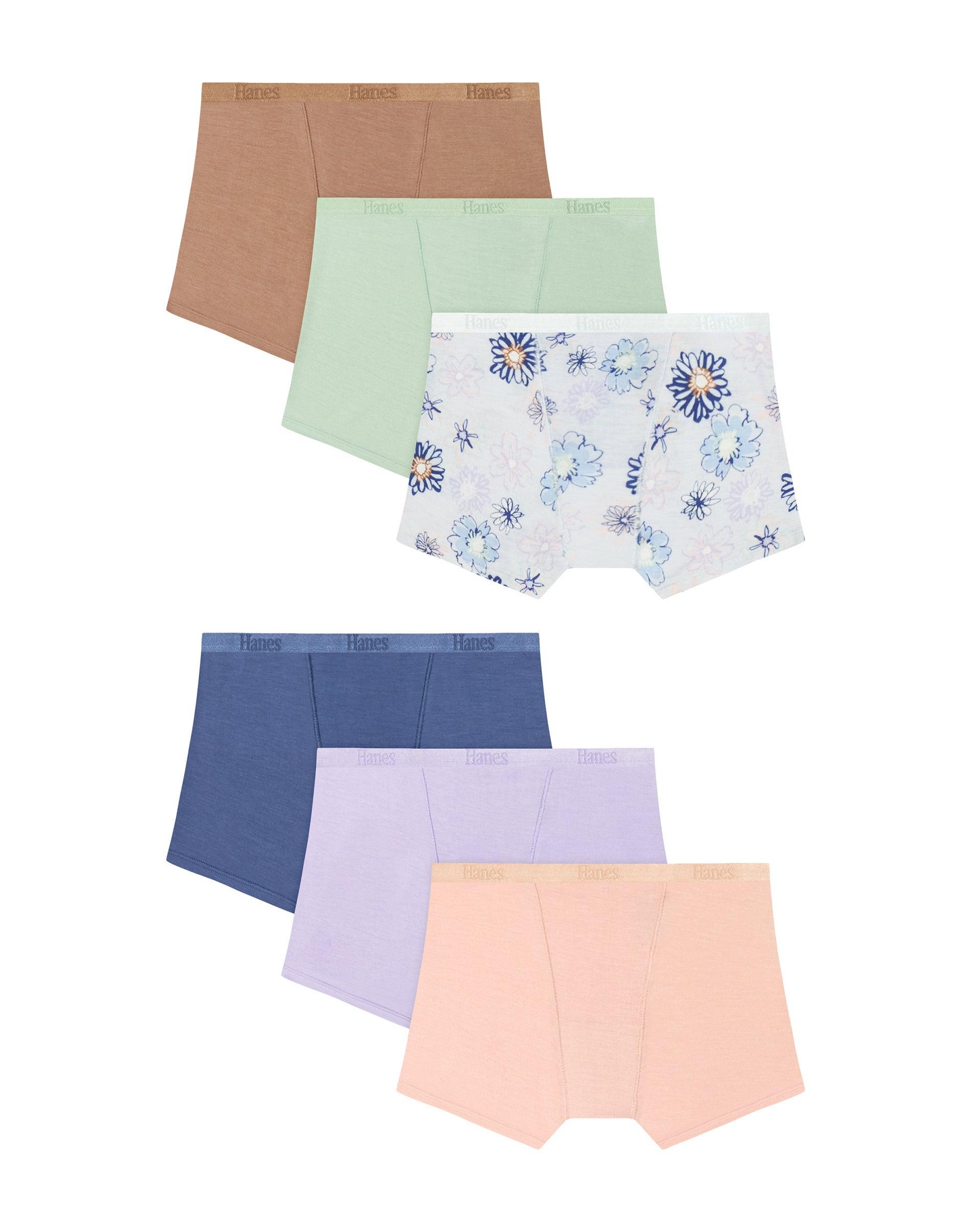hanes originals supersoft girls' underwear briefs pack, 6-pack, moisture wicking fulfilling lavender/beaming violet/purple flowers/cotton