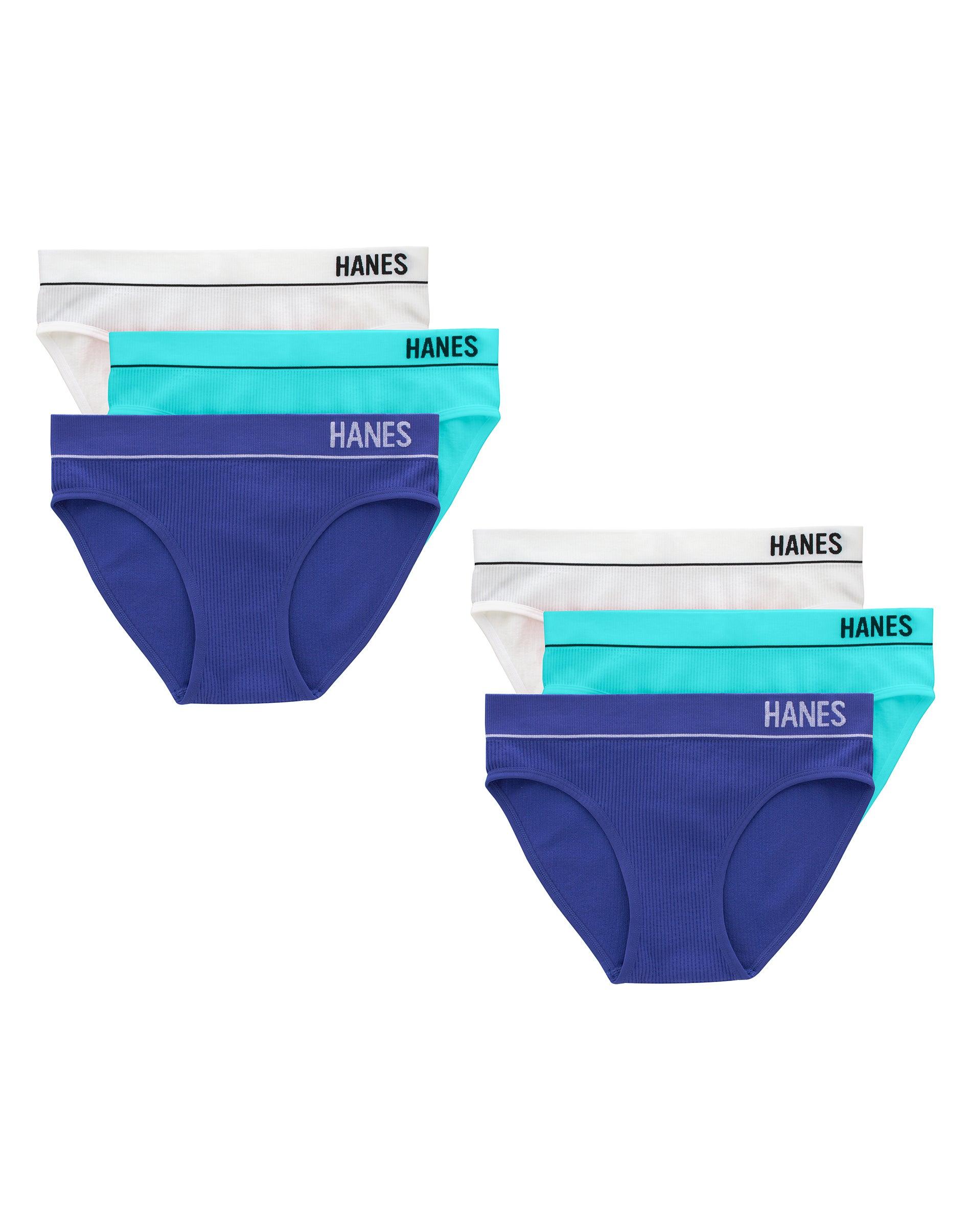 hanes originals women's seamless rib bikini underwear, assorted, 6-pack wh/teal/roy bl/wh/al/roy