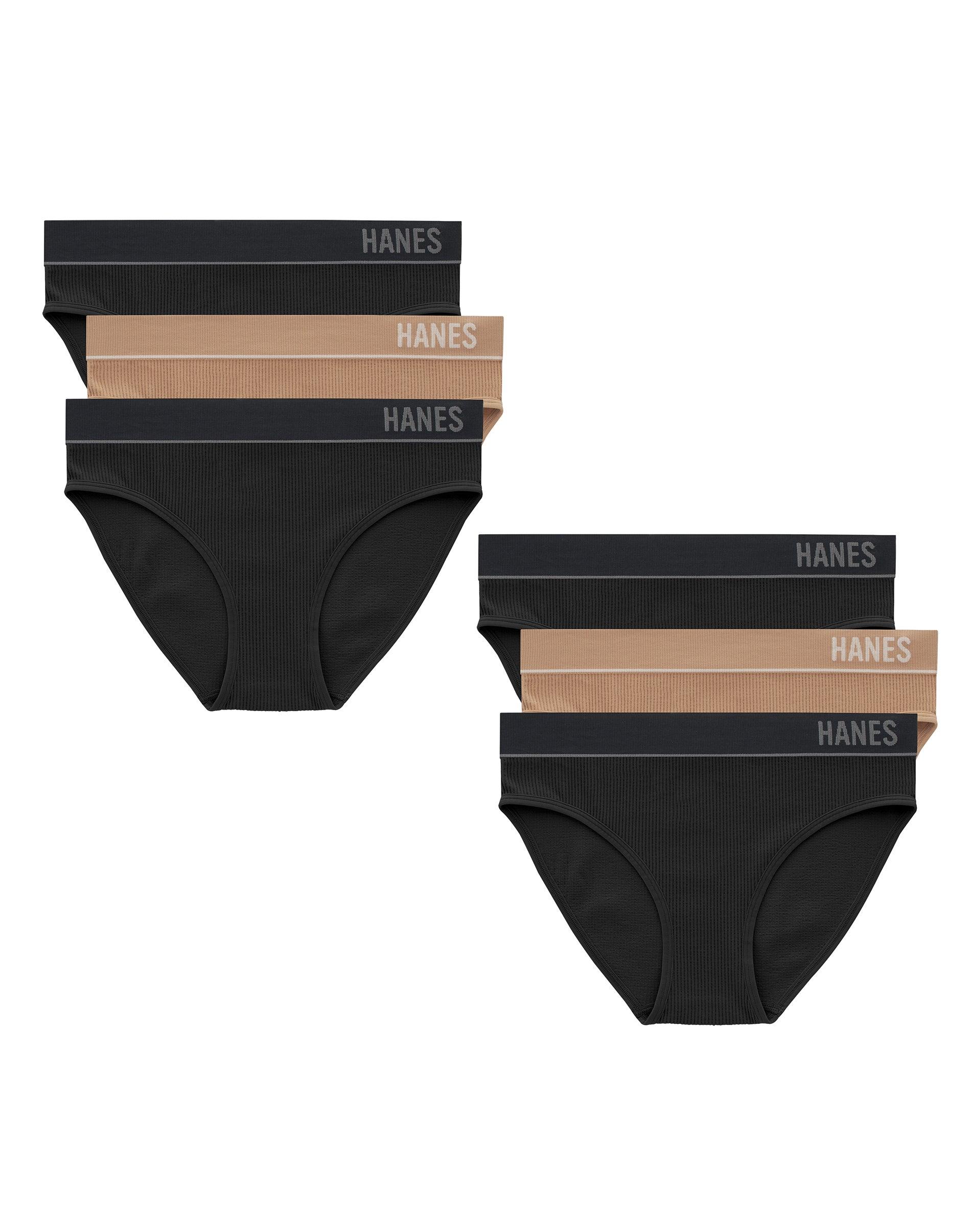 hanes originals women's seamless rib bikini underwear, neutrals, 6-pack black/deep