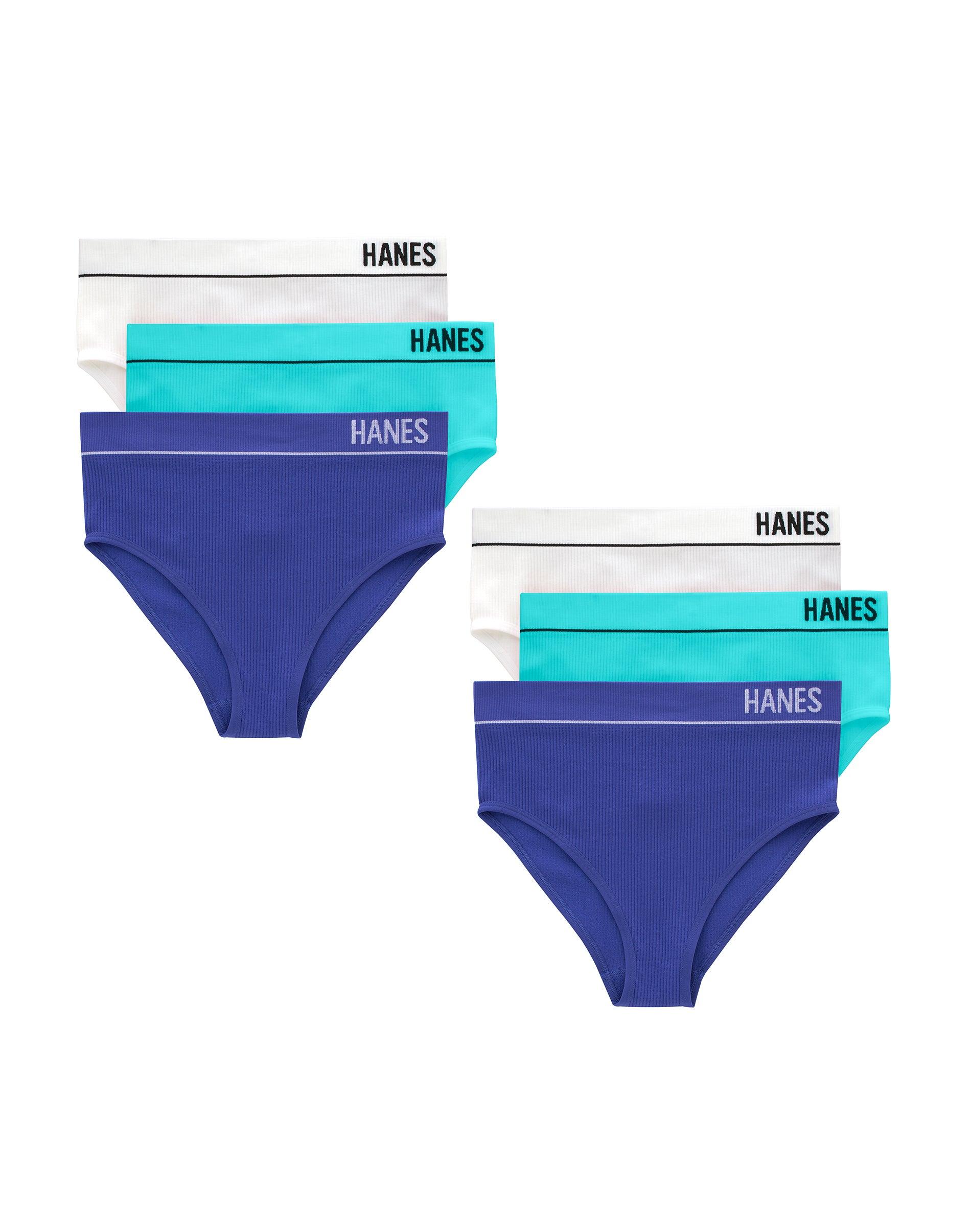 hanes originals women's seamless rib hi-leg bikini underwear, assorted, 6-pack white/teal/royal