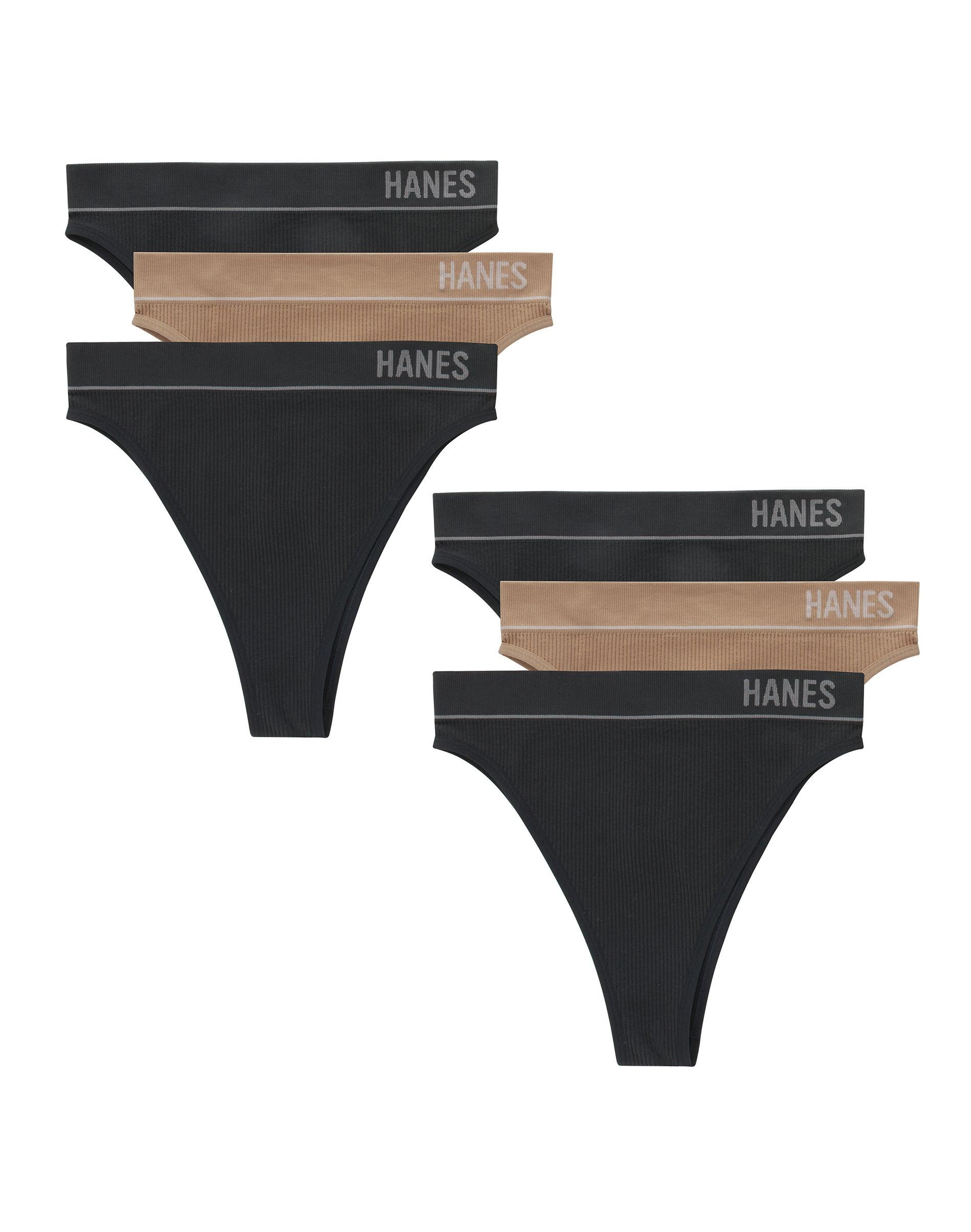 hanes originals women's seamless rib hi-rise cheeky underwear, neutrals, 6-pack black/deep