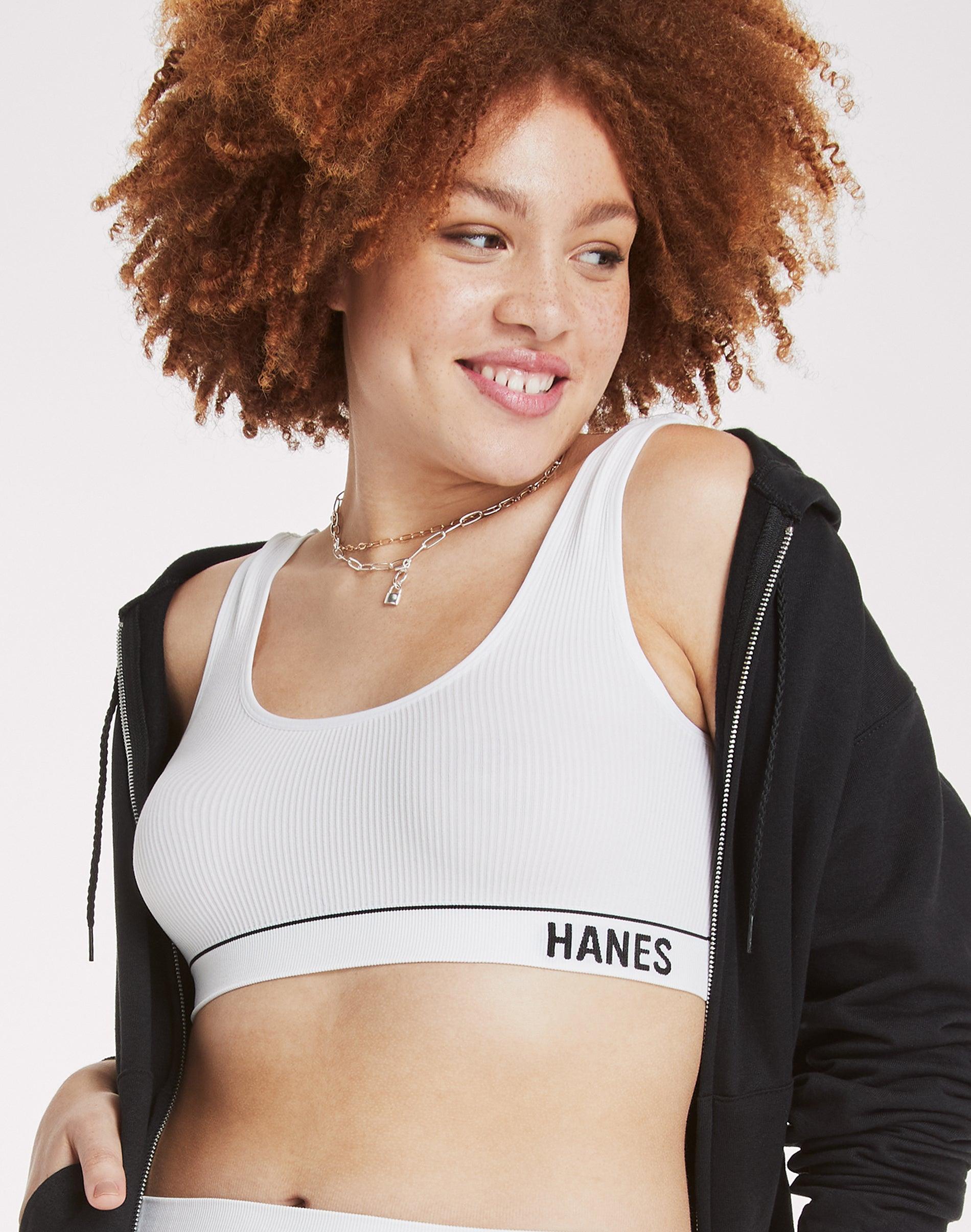 hanes originals women's seamless rib scoop crop bralette, comfortflex fit white xs