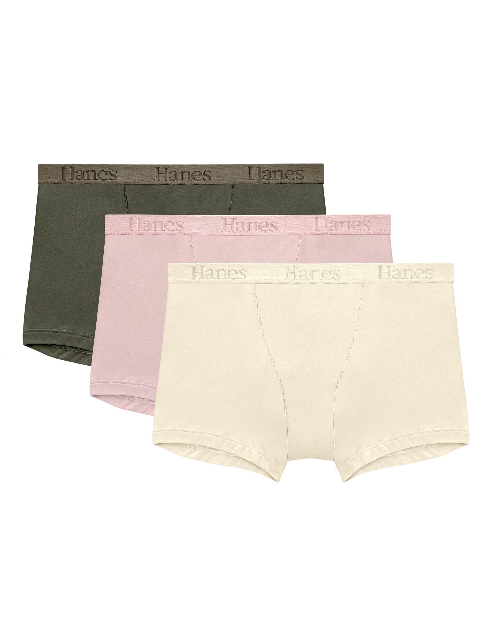 hanes originals women's supersoft boxer brief underwear, 3-pack cotton candy pink/parchment ivory/mountain