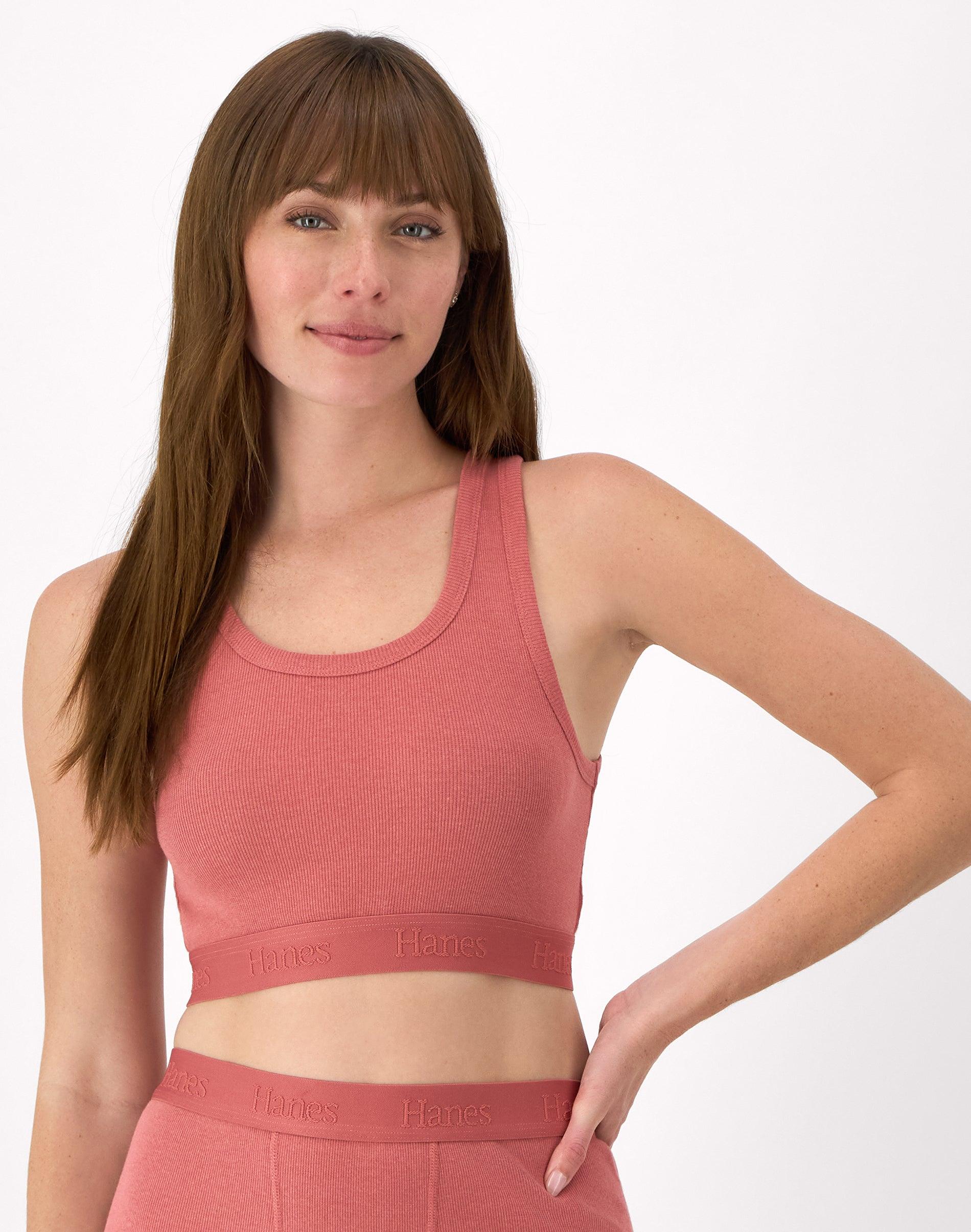 hanes originals women's supersoft comfywear rib banded crop top natural