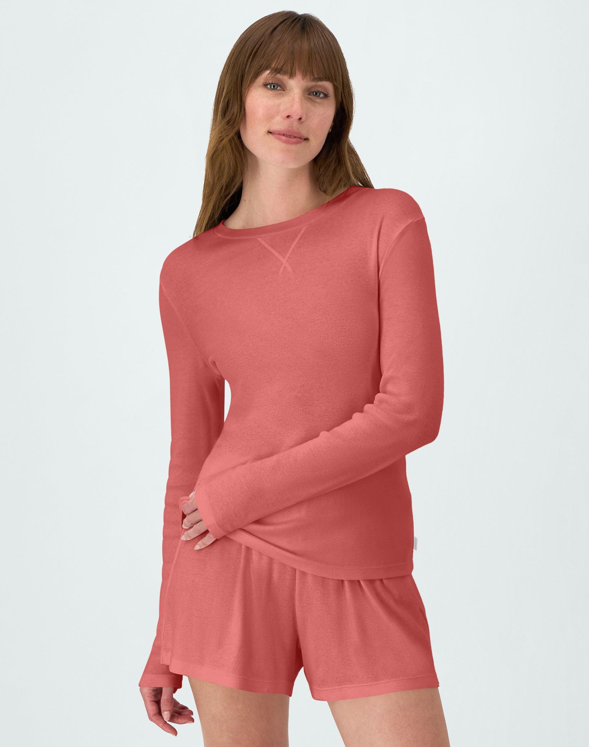 hanes originals women's supersoft comfywear rib long sleeve t-shirt natural