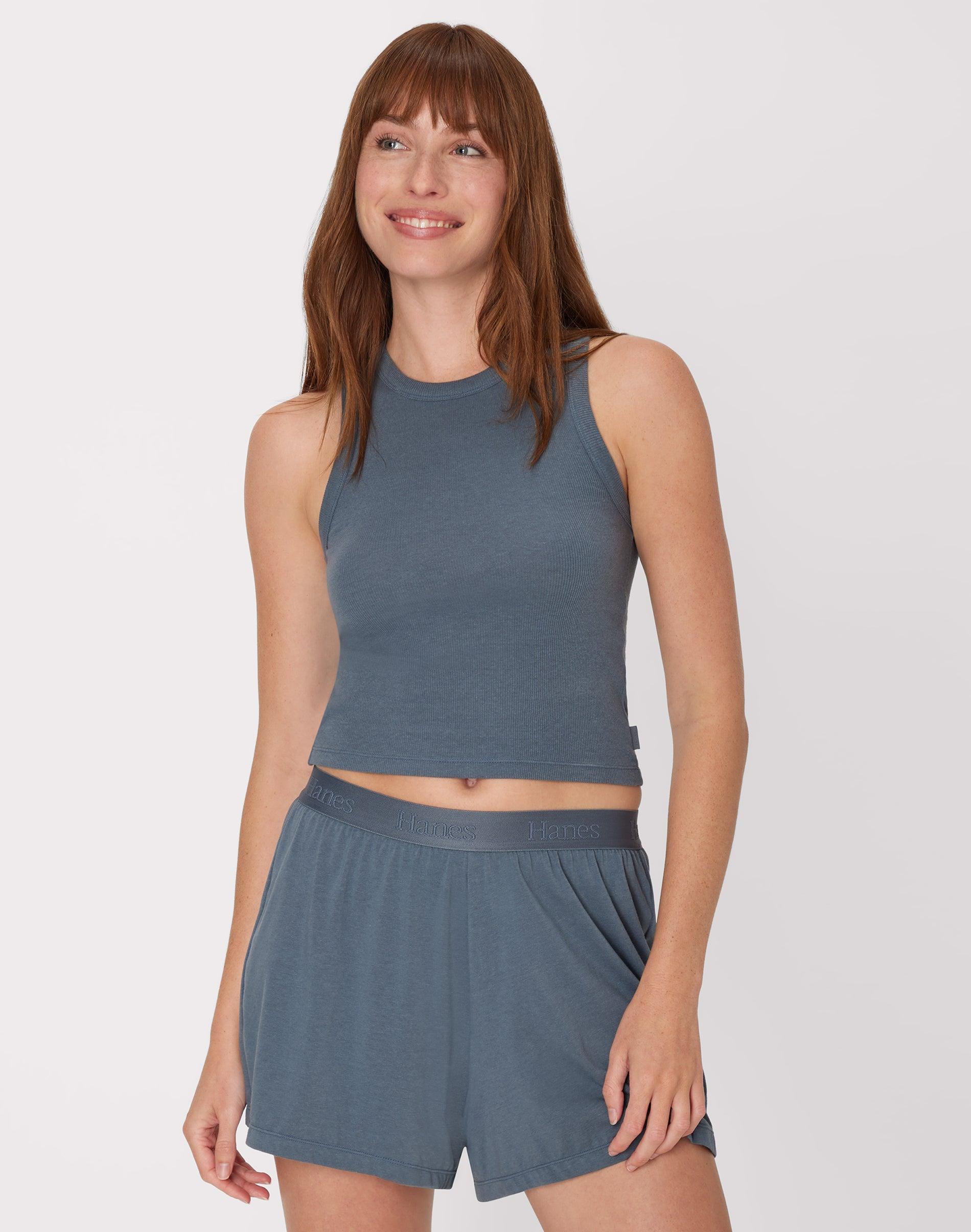 hanes originals women's supersoft comfywear rib racerback crop tank stargazer
