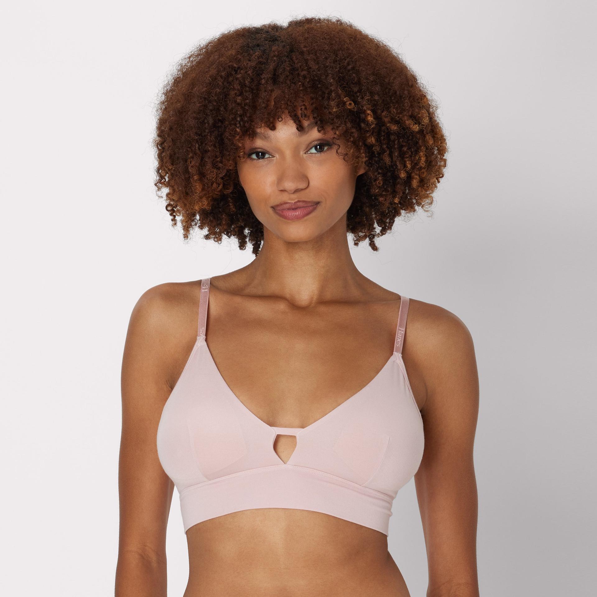 hanes originals women's supersoft longline triangle bralette cotton candy pink xs