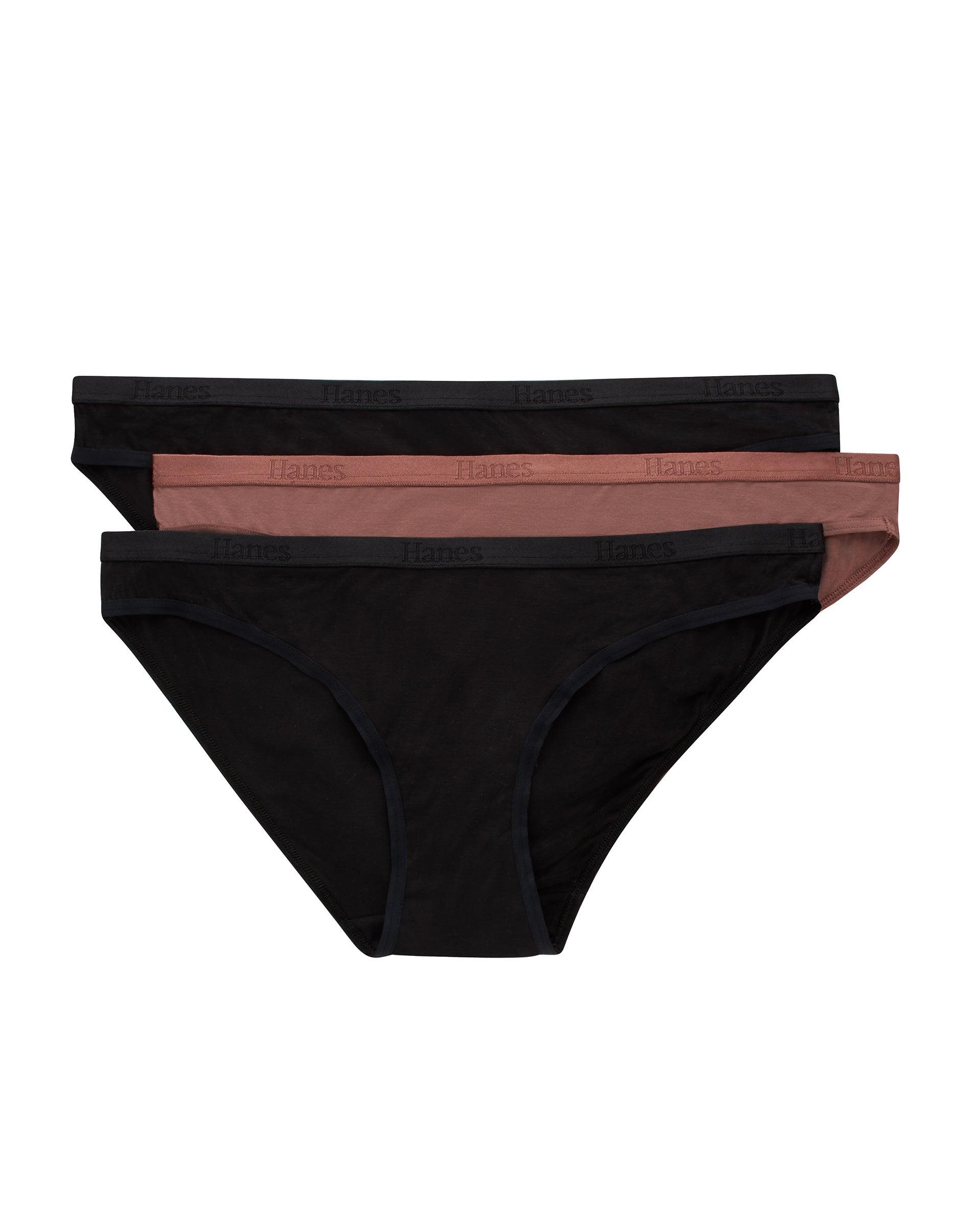 hanes originals women's supersoft low rise bikini underwear, 3-pack black/earthen