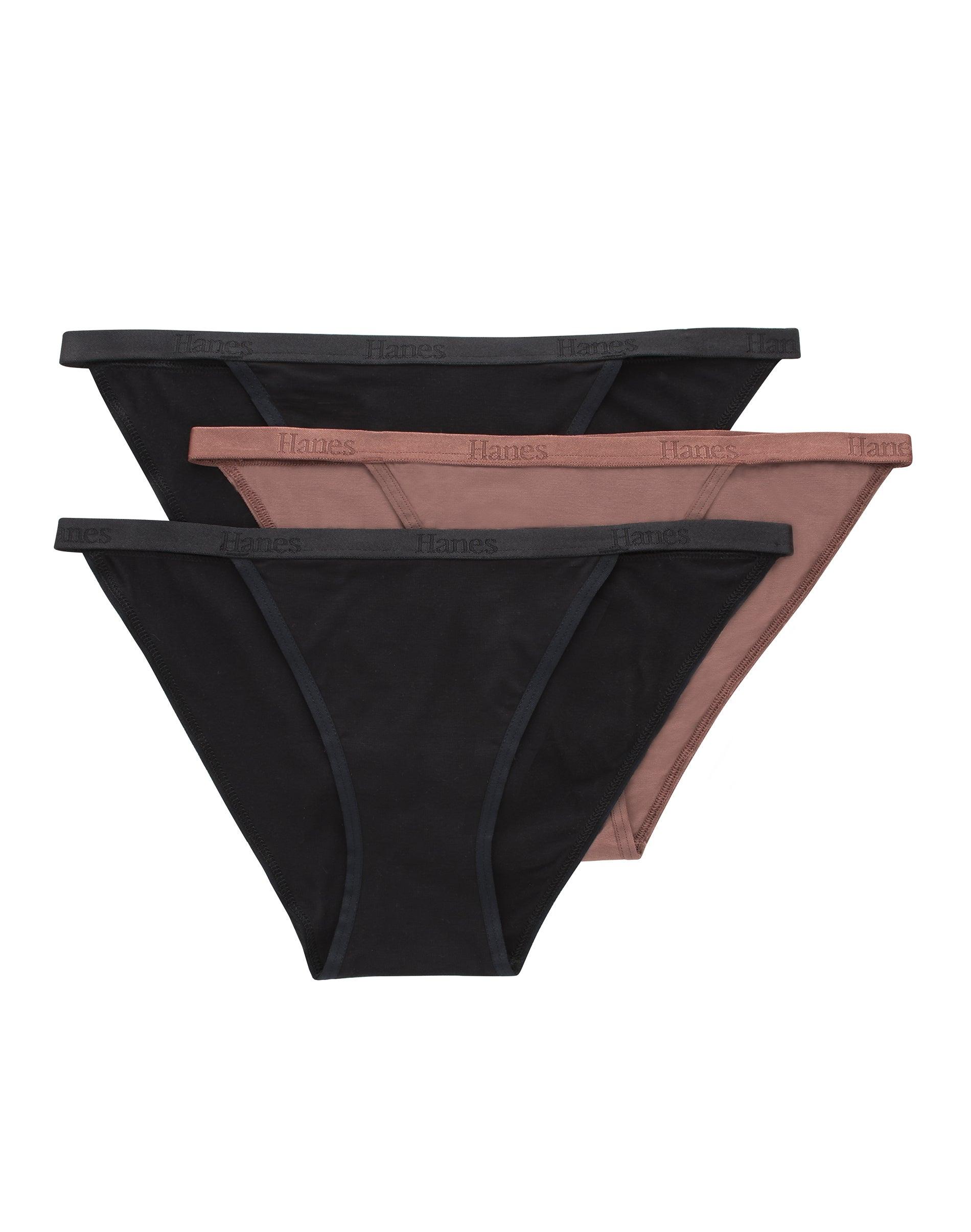 hanes originals women's supersoft string bikini underwear, 3-pack black/earthen