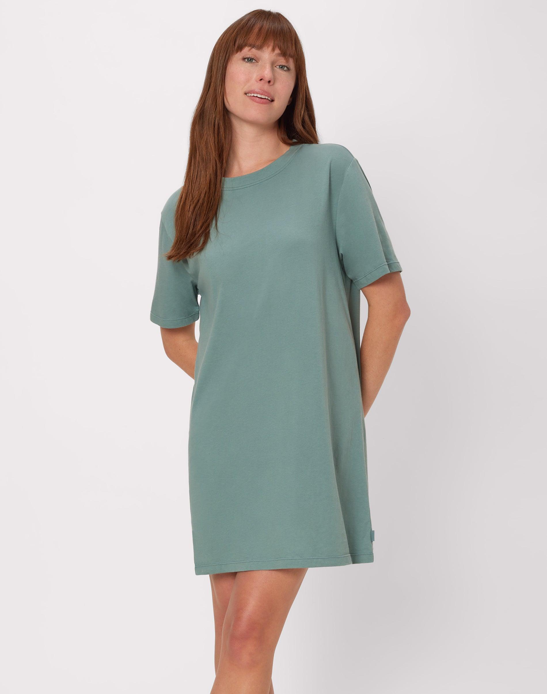 hanes originals women's supersoft t-shirt dress faded sage green xs
