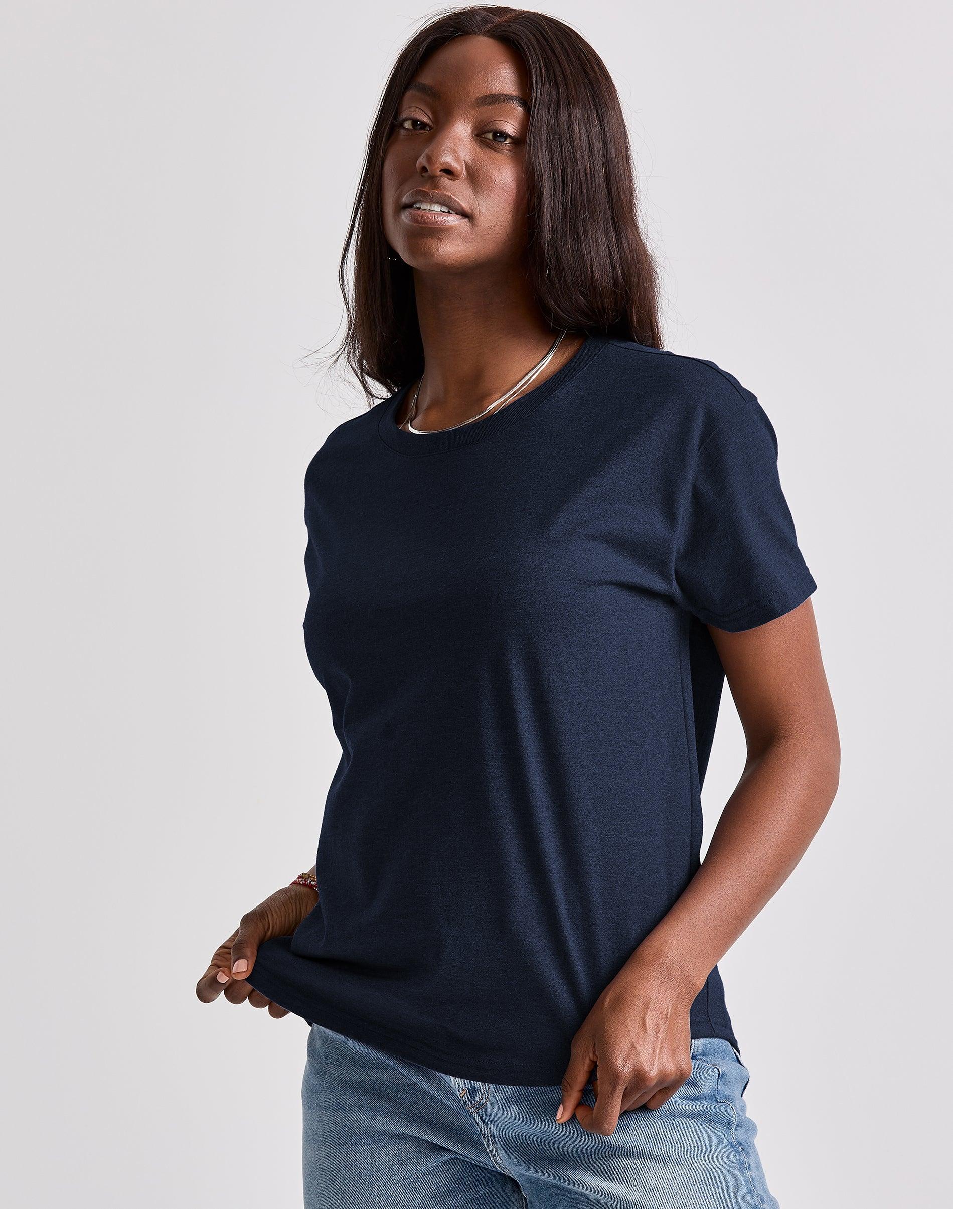 hanes originals women's tri-blend t-shirt, relaxed fit athletic navy