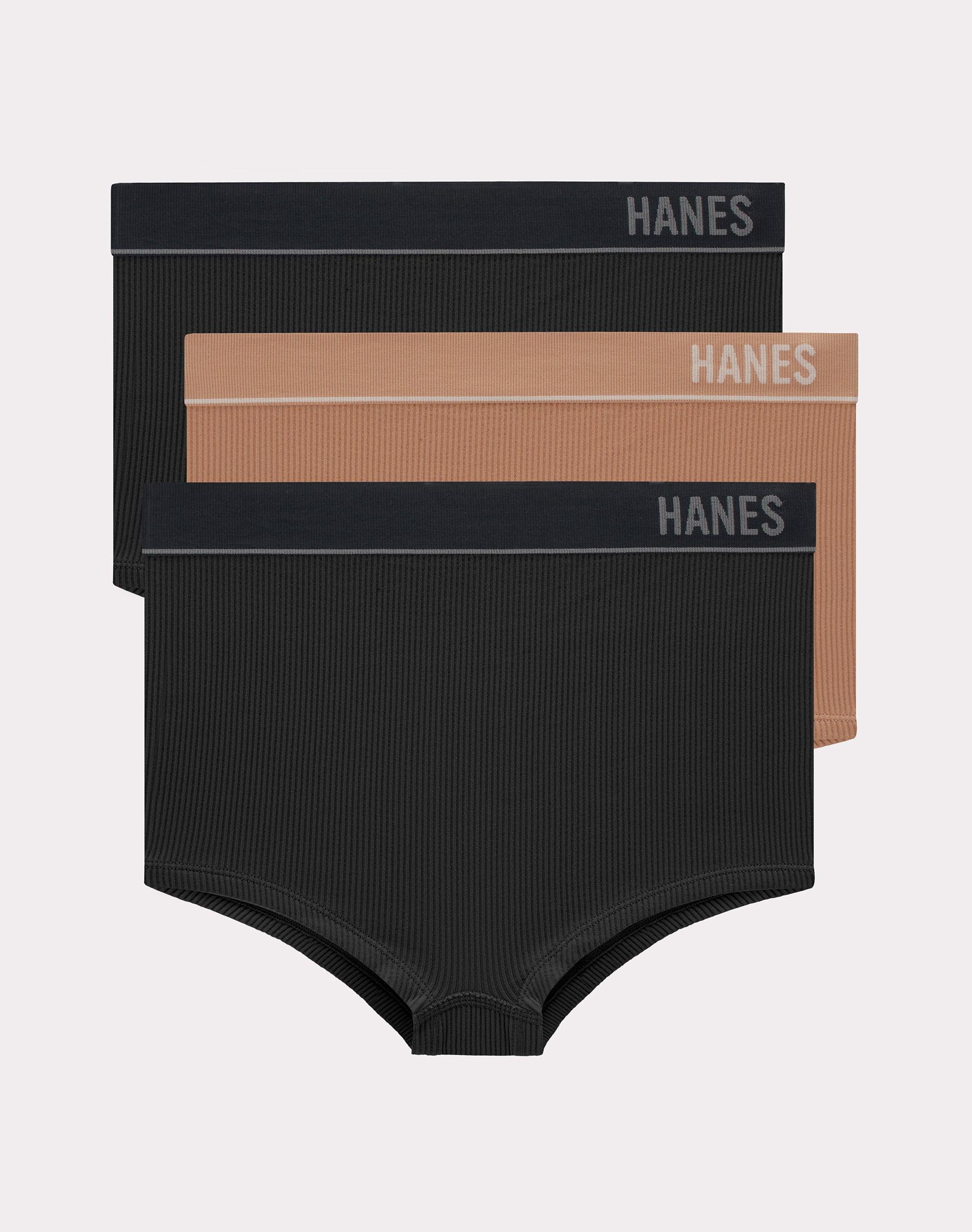 hanes originals women's underwear seamless rib boyfit panties, 3-pack black/deep glow/black s